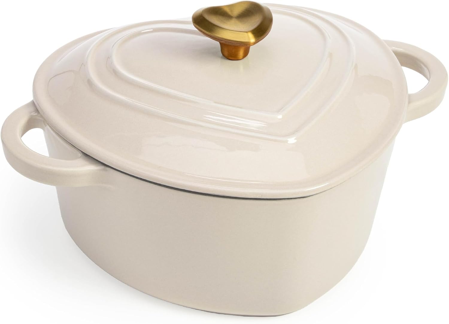 Paris Hilton Enameled Cast Iron Dutch Oven Pot with Lid, Heart-Shaped Dutch Oven, Durable Cast Iron Pot with Dual Handles, Oven Safe to 500°F, Works on All Stovetops, 2-Quart, Cream