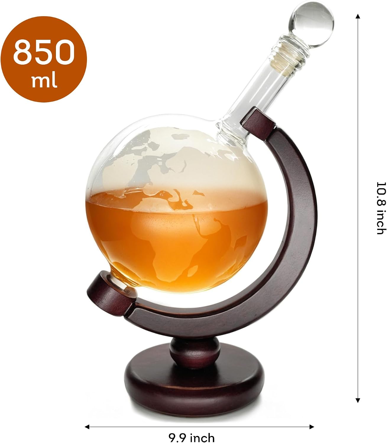Lily's Home World Globe Whiskey Decanter with Dark Finished Wood Stand and Bar Funnel