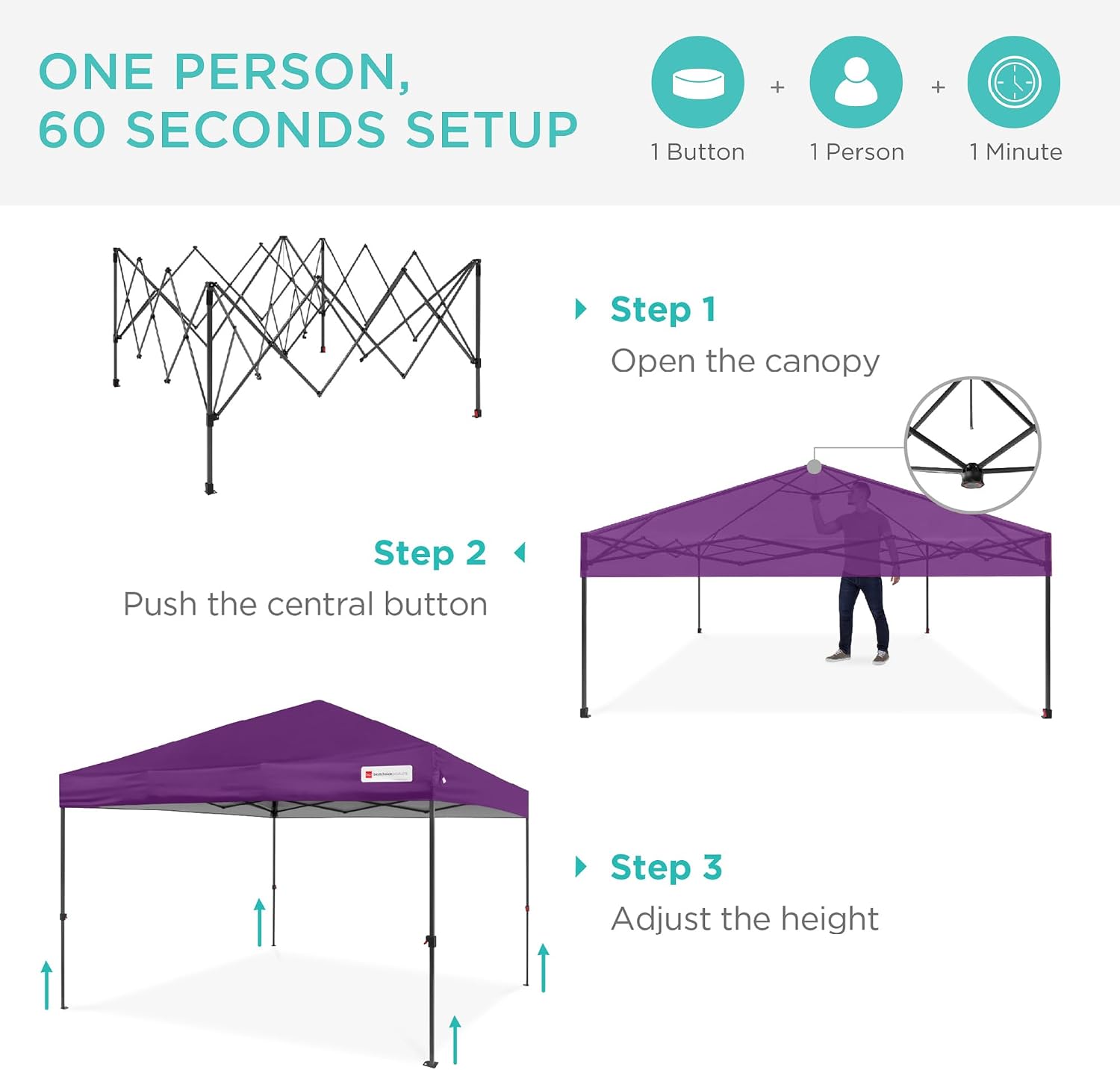 Best Choice Products 10x10ft Pop Up Canopy Tent, Outdoor Shade, 1 Person 1 Minute Set Up, Carry Case, 4 Weight Bags - White
