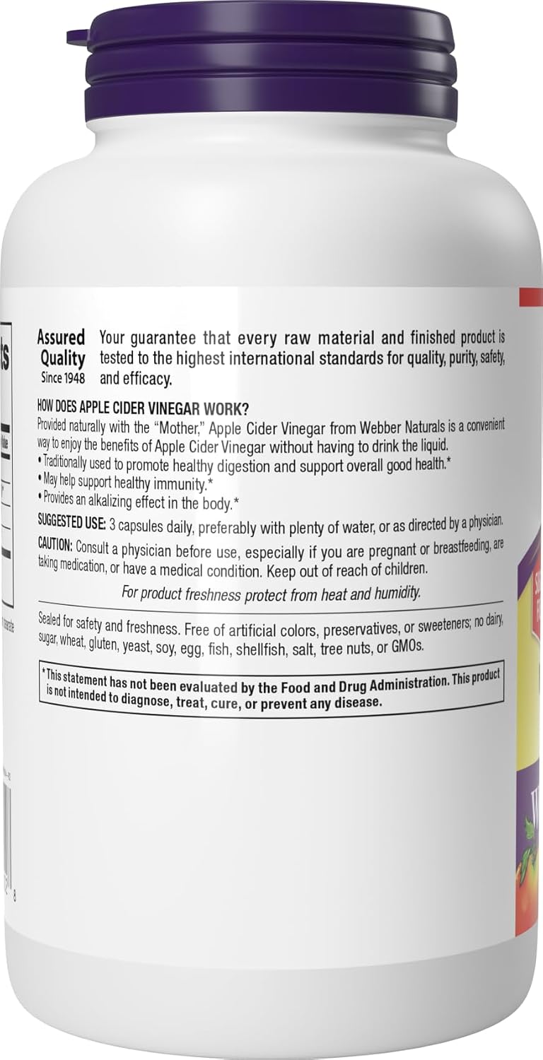 Webber Naturals Apple Cider Vinegar Capsules 1500mg, 240 Capsules