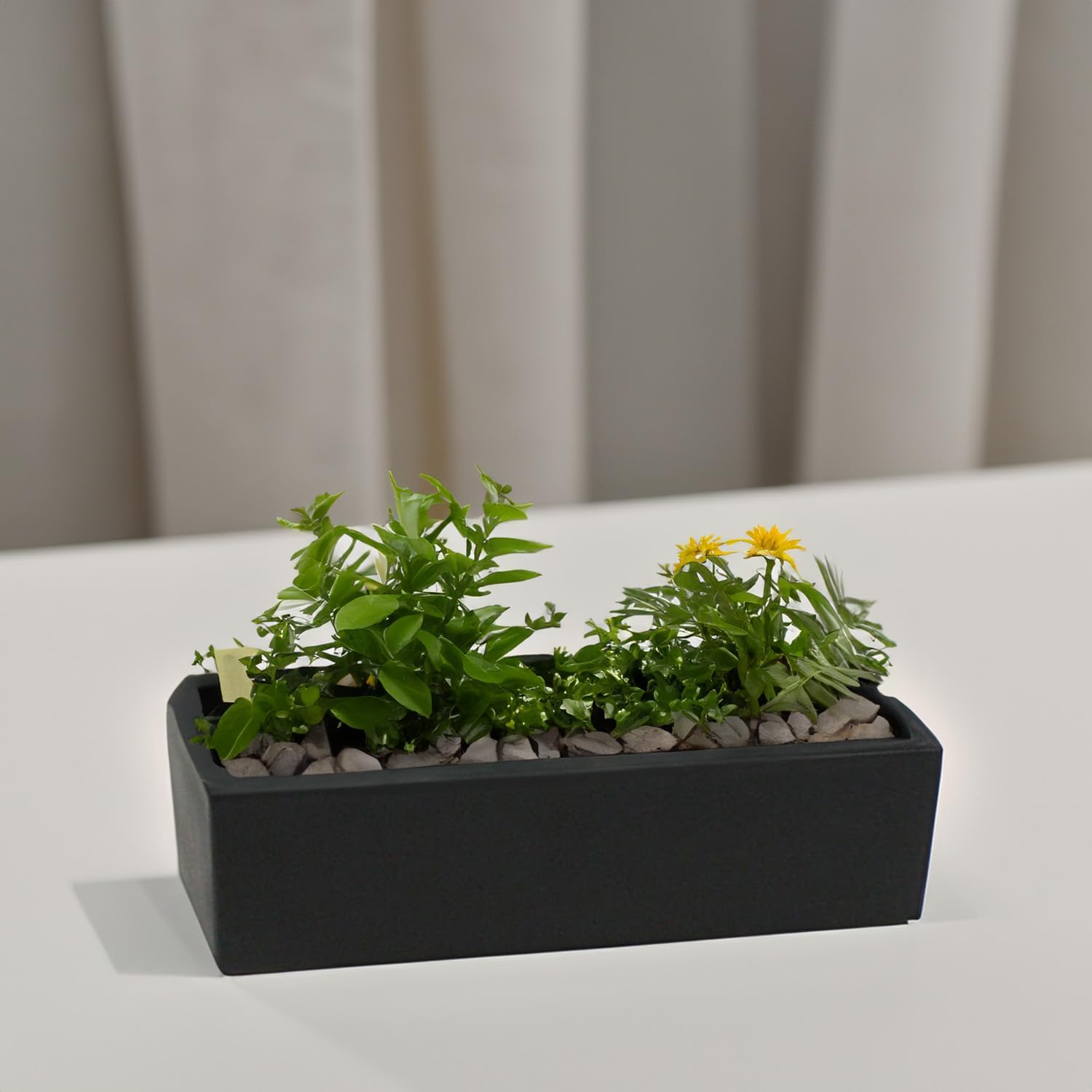 WGVI Long Rectangle Ceramic Planter Vase in White 14" x 4" x 4"H, Rectangular Box Block Terrarium Pot, Flower Arrangement, Tabletop Centerpiece