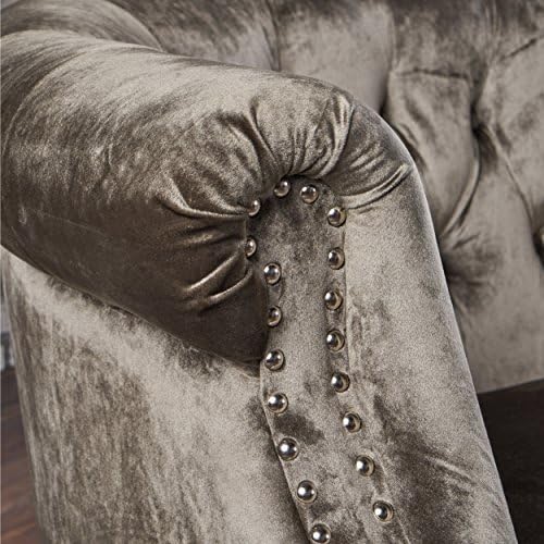 Christopher Knight Home Milani Tufted Scroll Arm Velvet Loveseat, Grey / Dark Brown