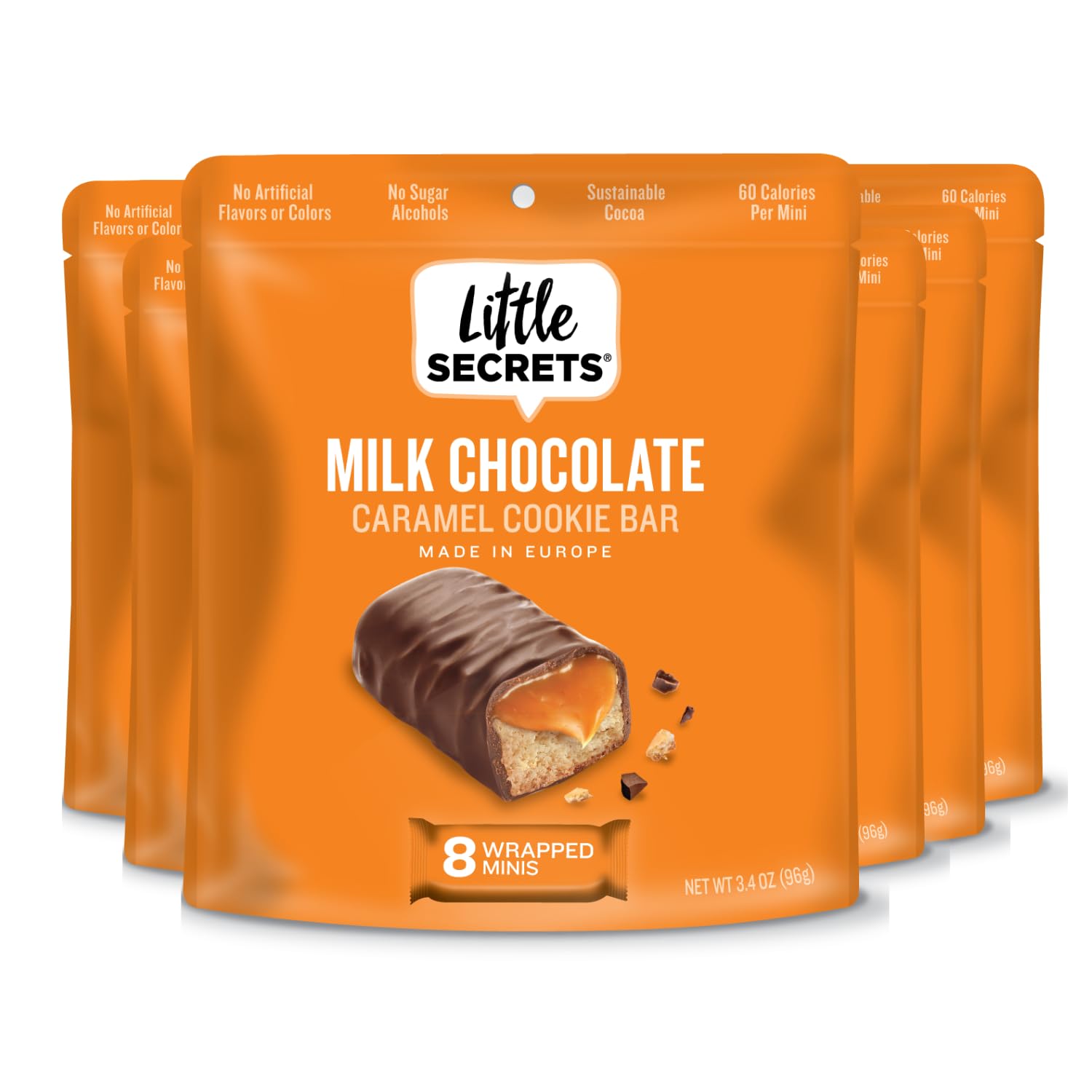 Little Secrets Milk Chocolate Caramel Cookie Bars | 12 Twin Packs | Made in Europe | Nothing Artificial & No Sugar Alcohols | Sustainable Cocoa
