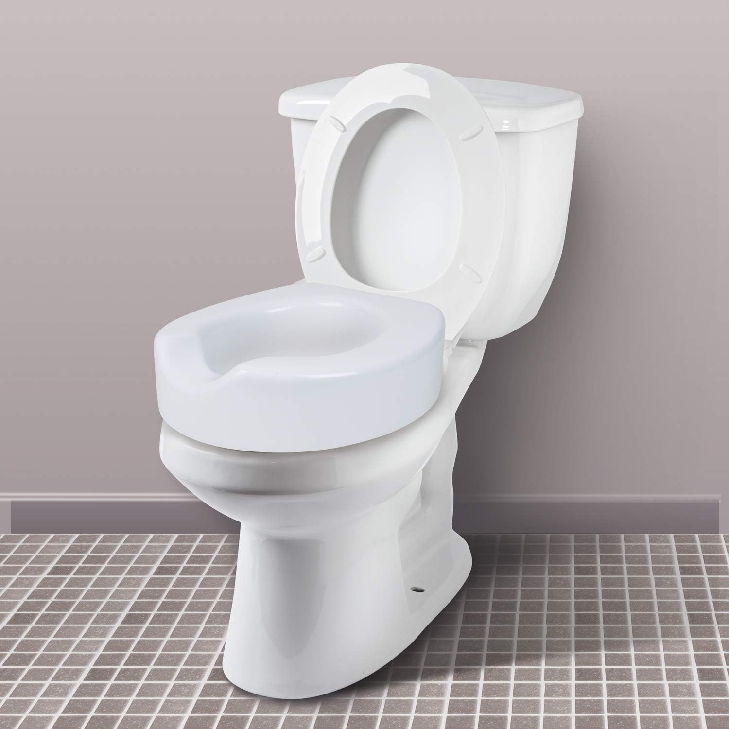 Carex Toilet Seat Riser with Quick-Lock, Raised Plastic Toilet Seat Adds 4” of Height - Fits Most Standard Round & Elongated Toilets