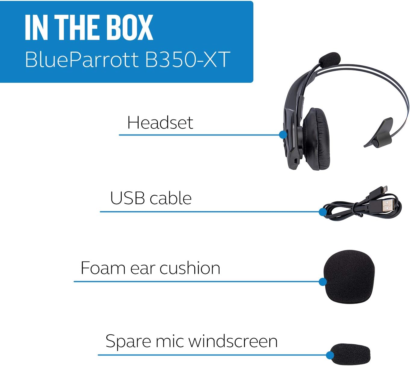 BlueParrott B550-XT Bluetooth Headset | 96% noise canceling headset for truck drivers; voice control, IP54-rated, 24 hr talk time