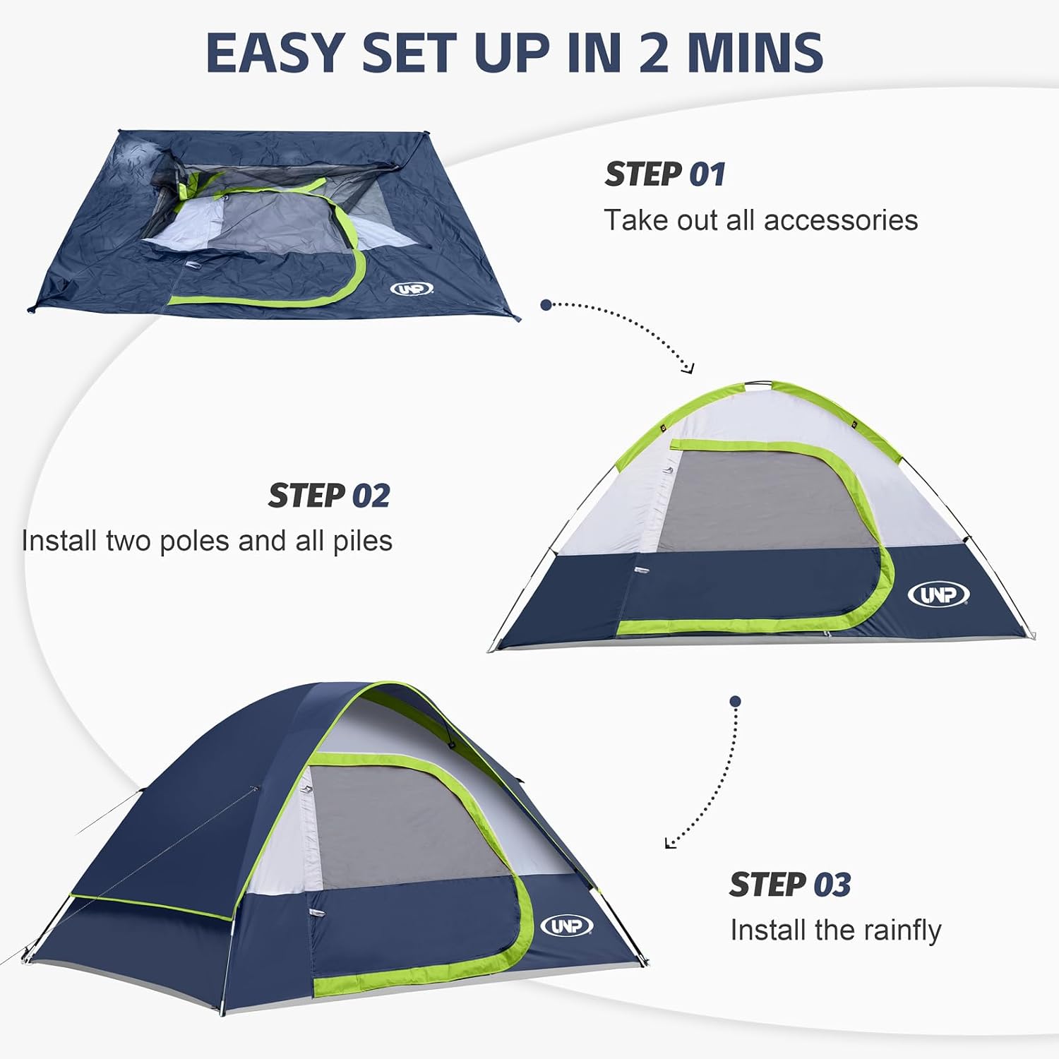 Camping Tent 2-4 Person, Waterproof Windproof Tent with Rainfly Easy Set up-Portable Dome Tents for Camping…