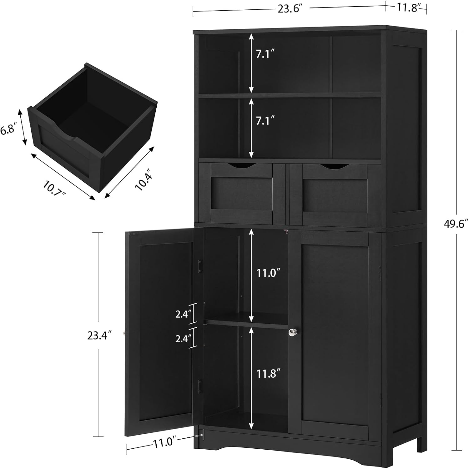 Iwell Storage Cabinet with 2 Drawers & Adjustable Shelves, Cupboard, Floor Cabinet for Living Room, Home Office, Rustic Brown