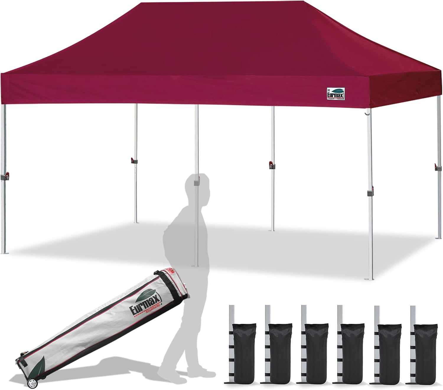 Eurmax USA 10x10ft Pop Up Canopy,Commercial Instant Tent for Outdoor Events,Patented No-Tip Rolling Storage Bag with 4 Sandbags,UV & Water Resistant,Heavy Duty Portable Shelter Gazebo,Black