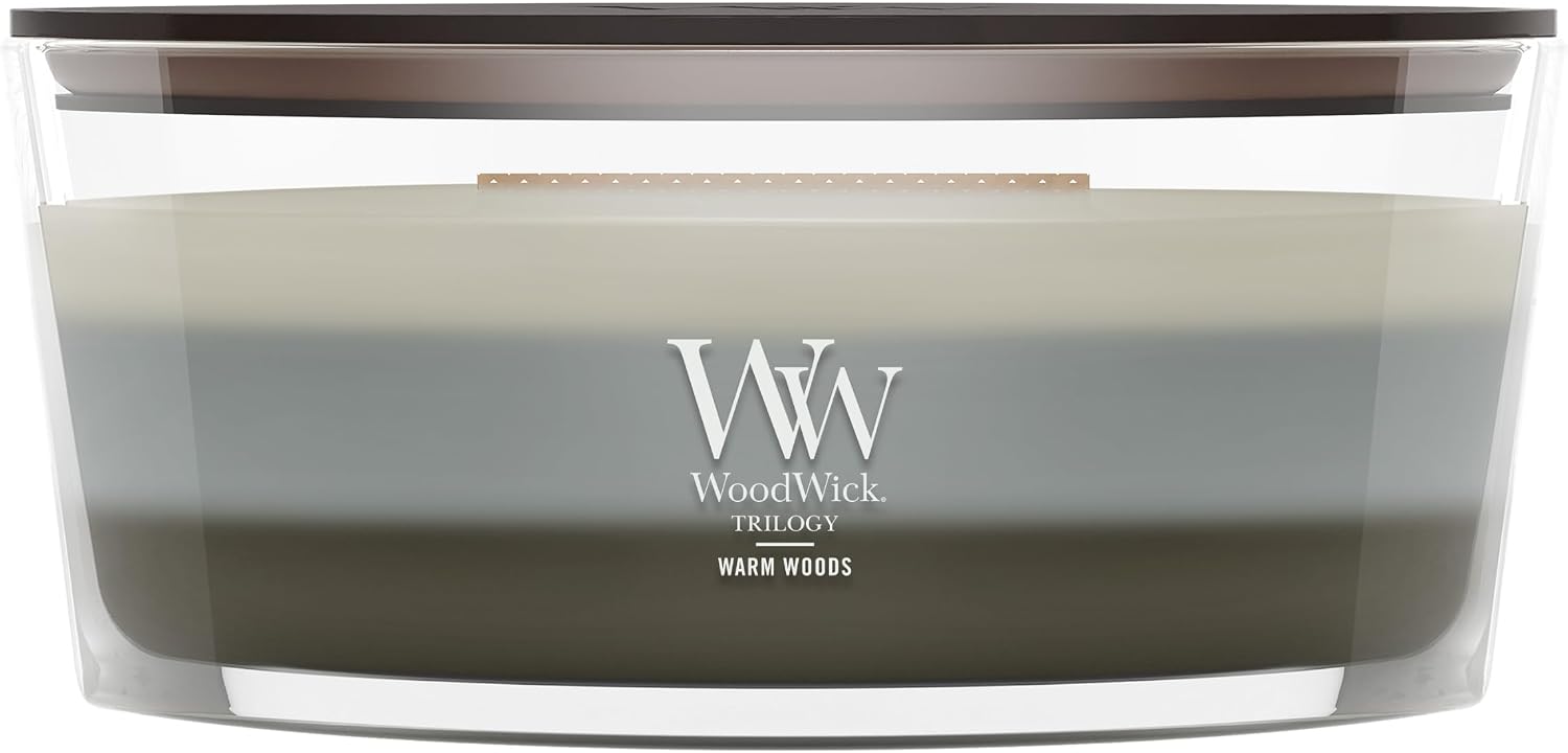 WoodWick Café Sweets Trilogy Holiday Candle Gifts for Women and Men, 9.7 oz Medium Hourglass Trilogy Candle with Crackling Wick