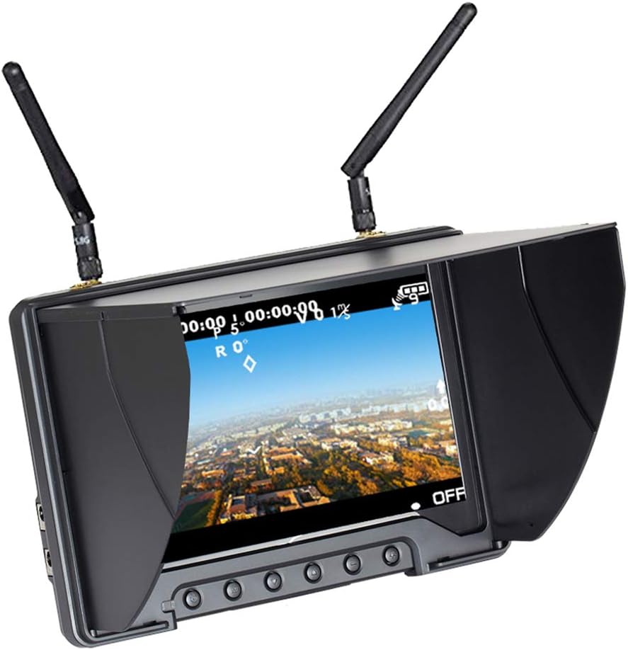 Black Pearl Diversity Monitor RC801 FPV Monitor with DVR 5.8Ghz 40CH 7inch FPV Screen Receiver Built in Battery with Sunshade Hood for RC Racing