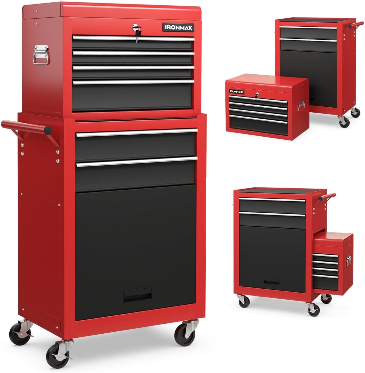 Goplus Rolling Tool Chest, 5-Drawer Tool Box Organizer w/Lockable Wheels & Sliding Drawers & Detachable Top & Adjustable Shelf, Tool Storage Cabinet for Garage Workshop (Red)