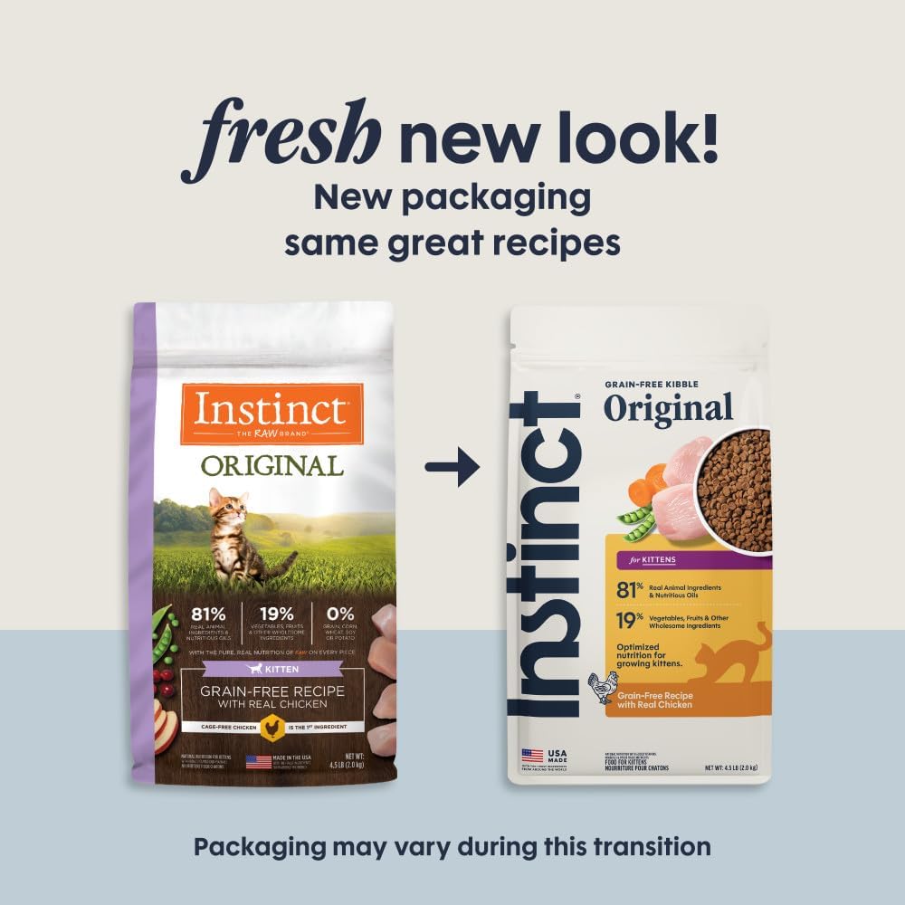 Instinct Original Dry Cat Food, Raw Coated Kibble, Real Chicken, 11 lb. Bag | Raw-coated kibble with cage-free chicken for strong muscles, digestive health, and healthy skin & coat, grain-free