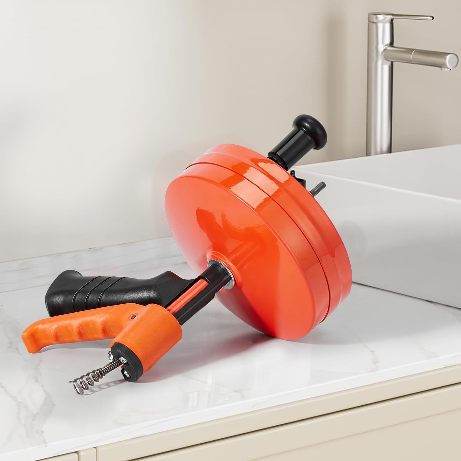 50 FT Drain Auger/Snake with Auto-Feed, Heavy Duty Plumbing Snake | Drill-Compatible Sewer Snake Tool & Flexible Steel Cable