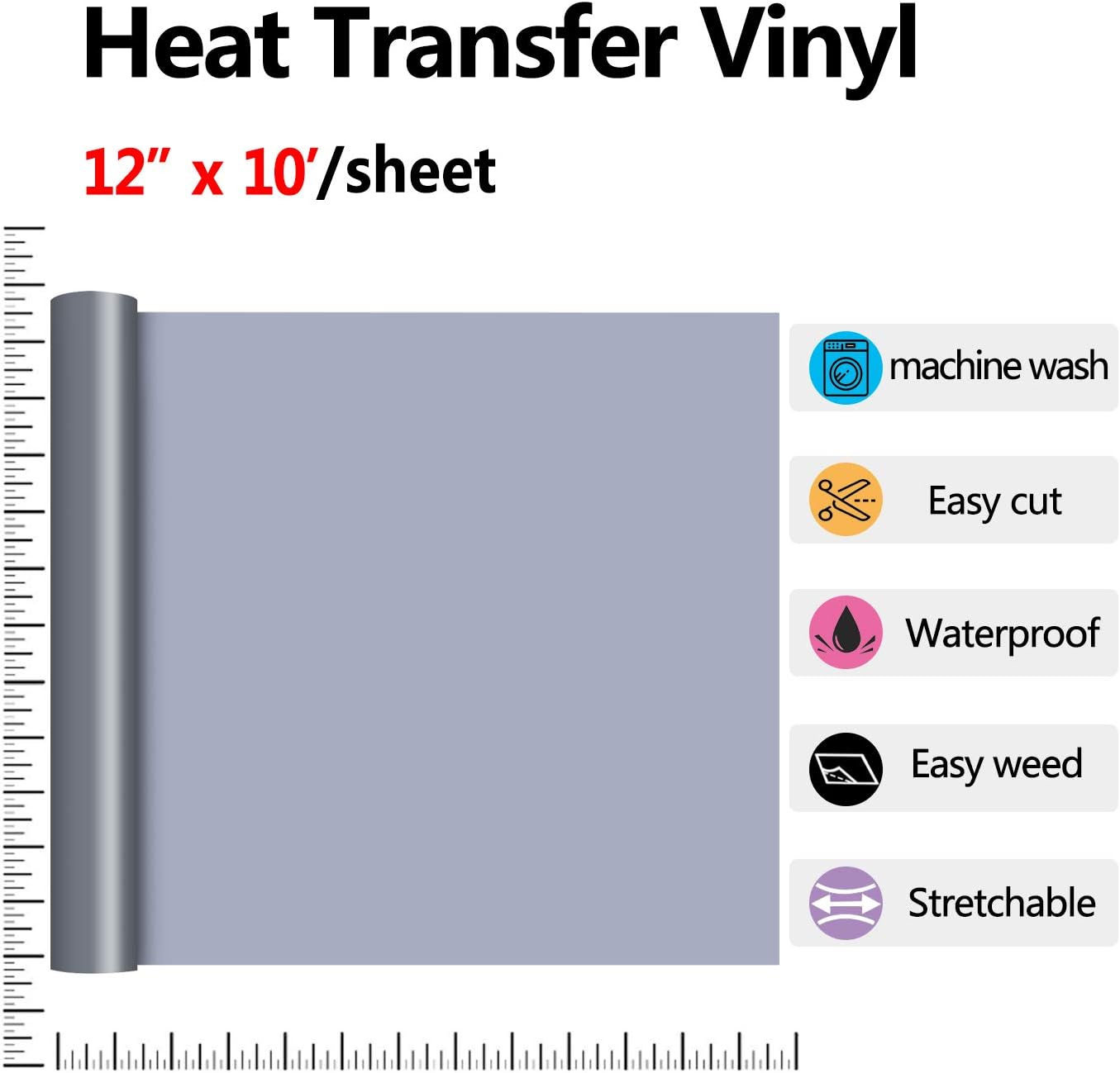 RENLITONG Heat Transfer Vinyl,12 Inch by 10ft White Iron on Vinyl