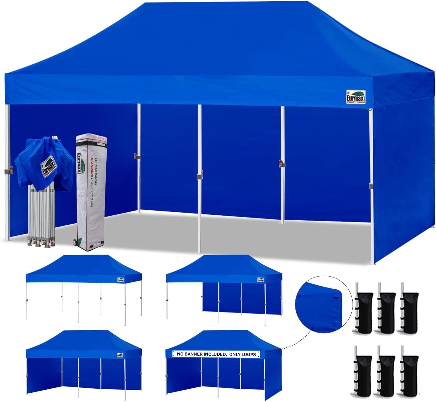 Eurmax USA 10x10 Pop Up Canopy Tent,Commercial Tent with Patented No-Tip Rolling Bag,4 Zippered Removable Walls,UV & Water Resistant Canopy Top,Heavy Duty Outdoor Gazebo,Instant Shelter(White)