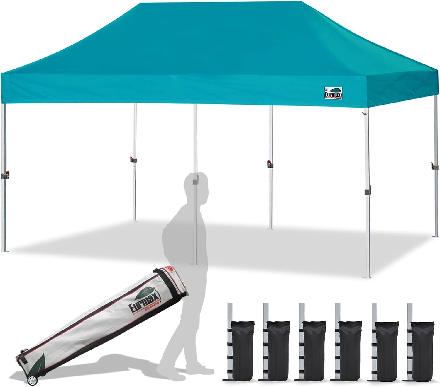 Eurmax USA 10x10ft Pop Up Canopy,Commercial Instant Tent for Outdoor Events,Patented No-Tip Rolling Storage Bag with 4 Sandbags,UV & Water Resistant,Heavy Duty Portable Shelter Gazebo,Black
