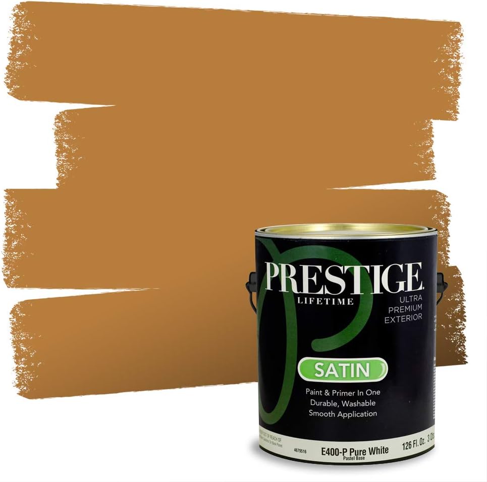 PRESTIGE Paints Exterior Paint and Primer In One, 1-Gallon, Satin, Comparable Match of Sherwin Williams* Cachet Cream*