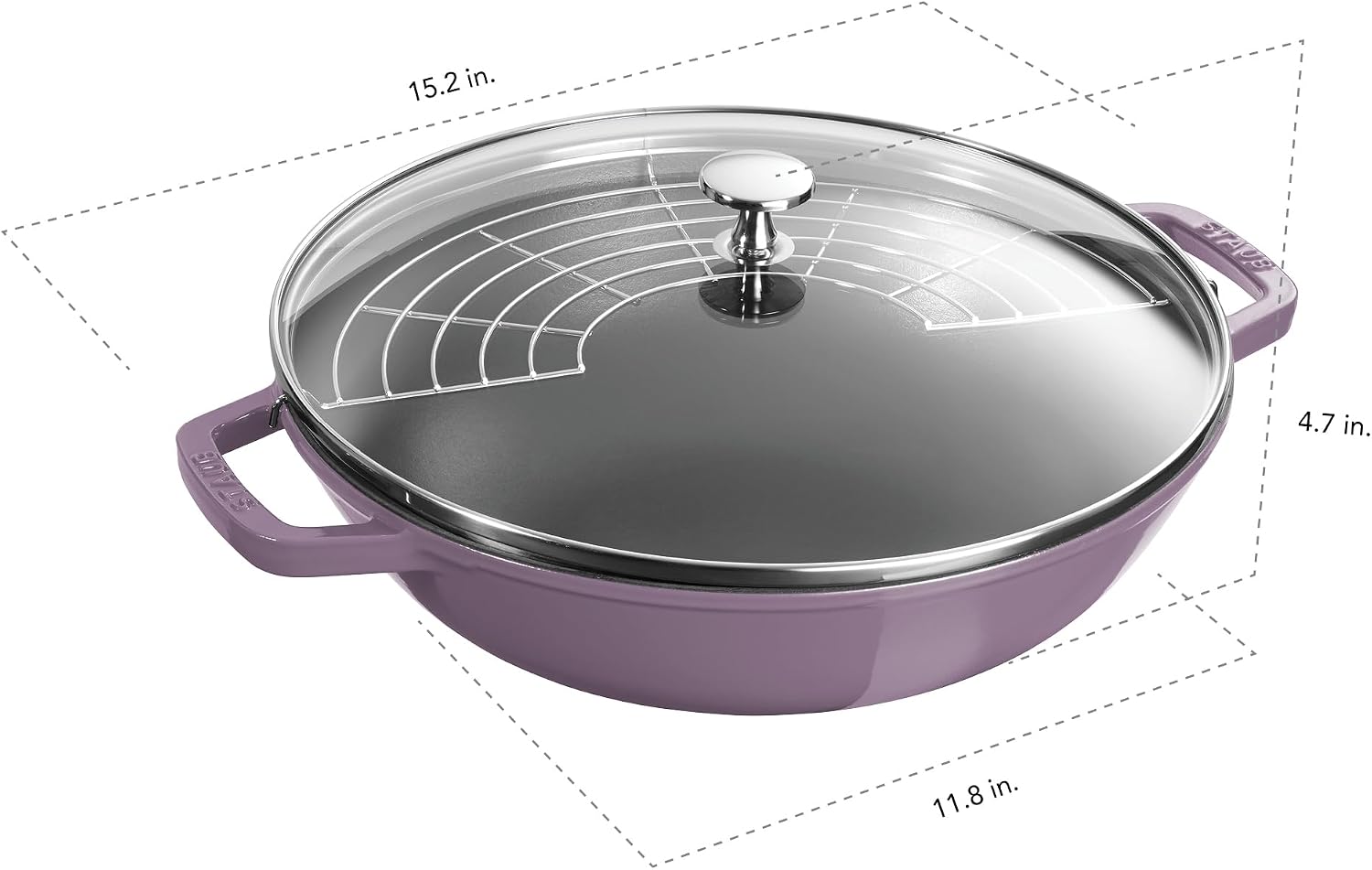 Staub Cast Iron Perfect Pan, Wok, Dutch Oven, 4.5-quart, serves 4-5, Made in France, Dark Blue