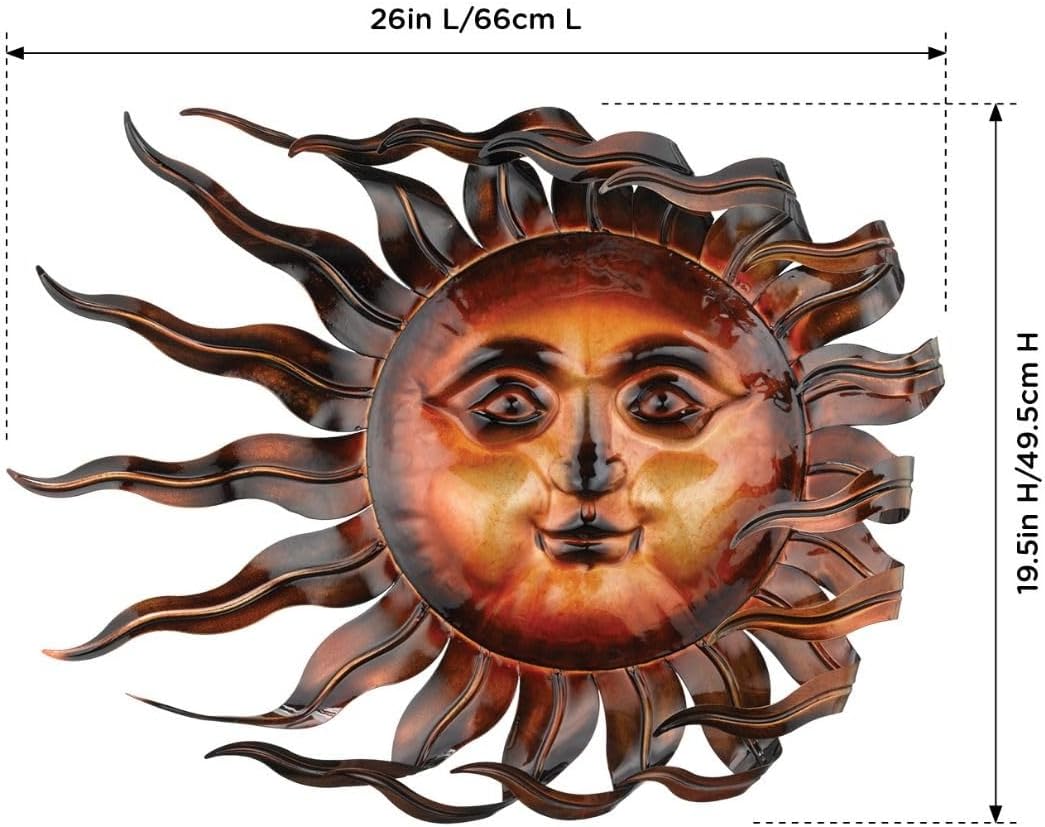 Regal Art & Gift Handcrafted Metal Sun Wall Decor, Rustic Sunburst Wall Art | Copper Patina, 40 in, Metal, Rust-Resistant Sunburst Sculpture, Eye-Catching Accent for Patio, Garden & Home