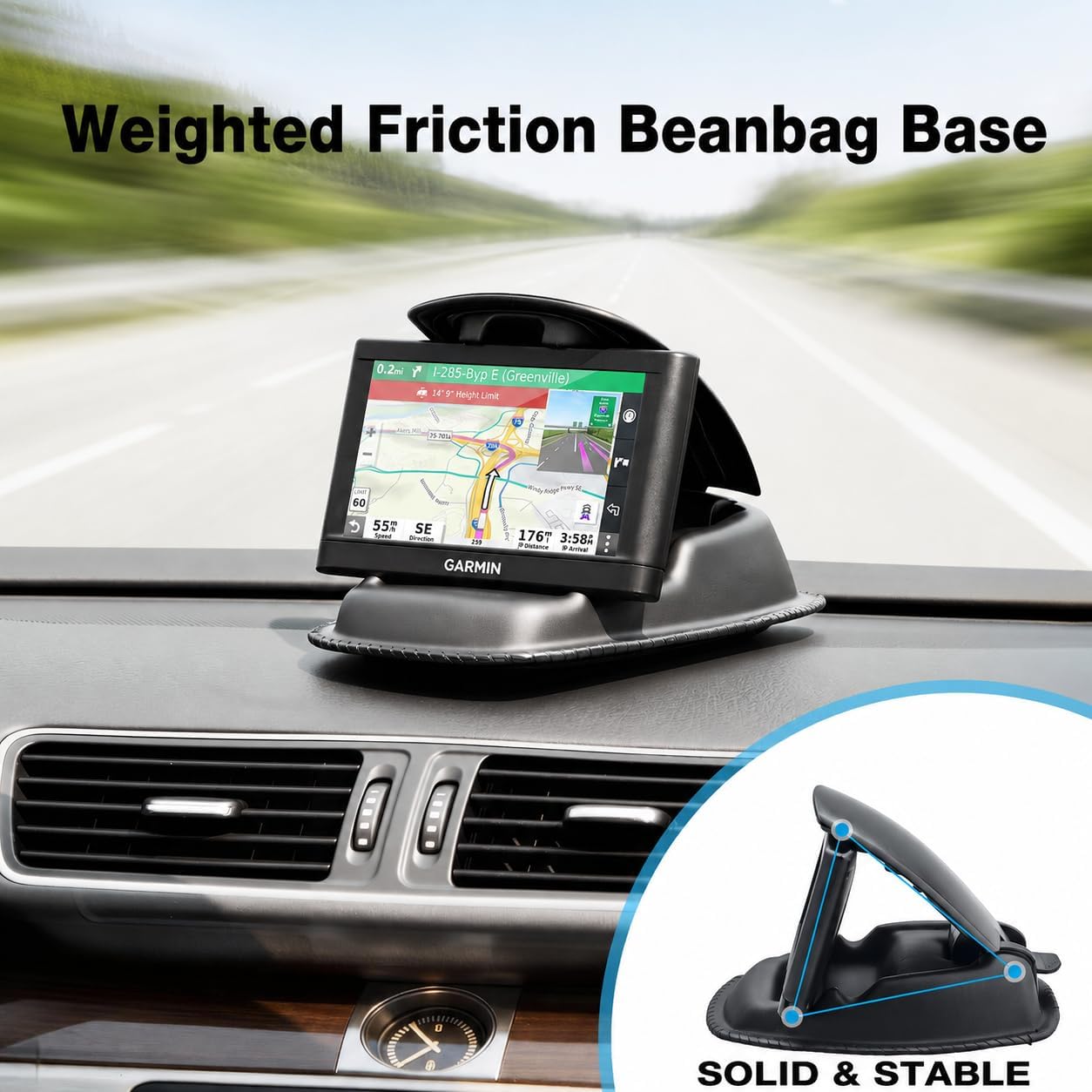 APPS2Car GPS Holder for Car, Weighted Beanbag Dash Mount for Garmin | GPS Dash Mount for Garmin Nuvi, Drive, dēzl & TomTom, Fits 3.5"–6" GPS
