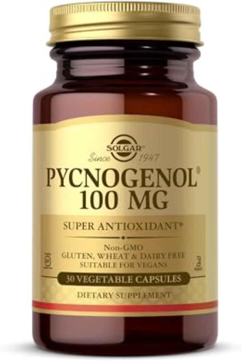 Solgar Pycnogenol 100 mg, 30 Vegetable Capsules - Antioxidant Protection | Healthy Leg & Vein Support, Non-GMO, Vegan, Gluten Free, Dairy Free