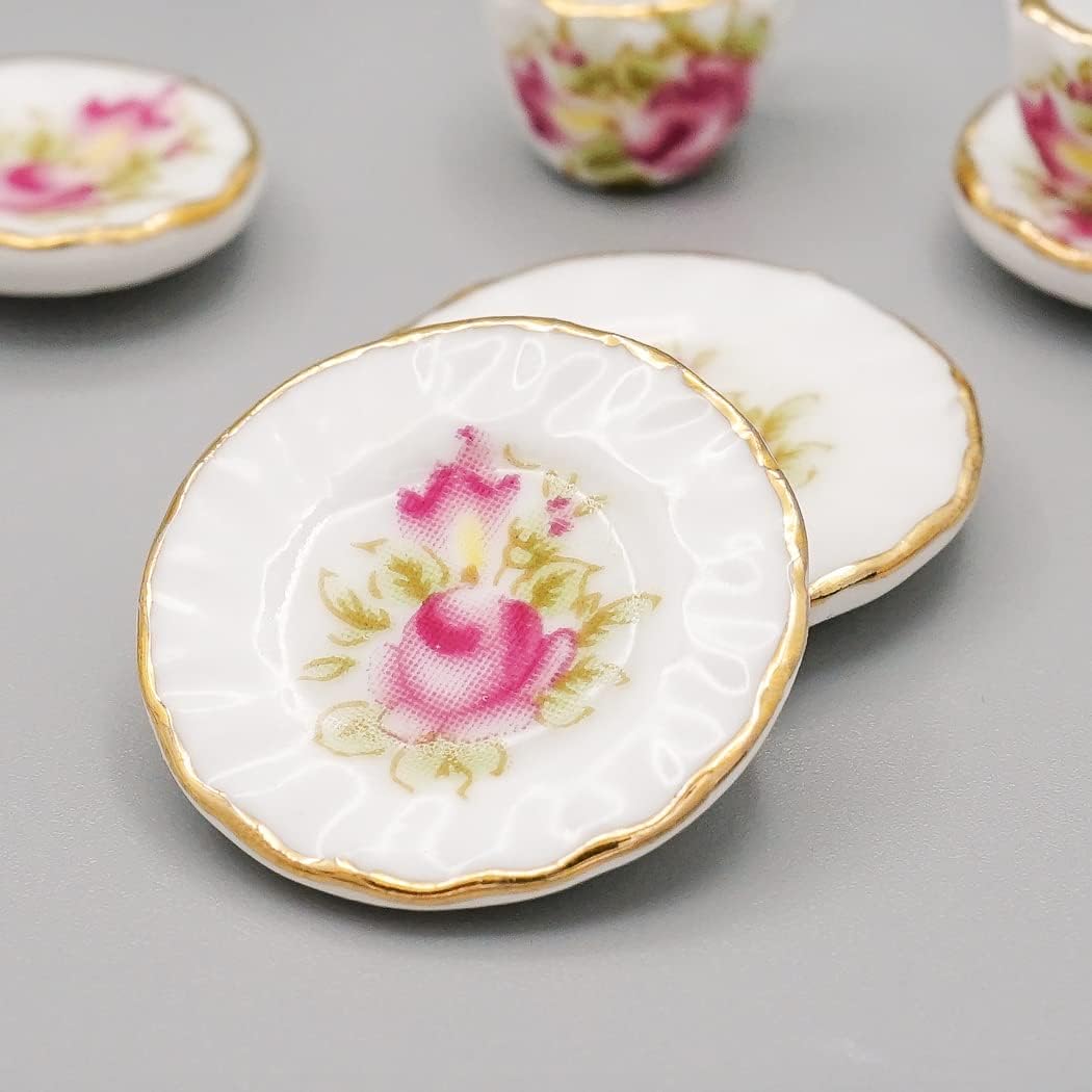 Odoria 1/12 Miniature Porcelain Tea Set 15Pcs Dollhouse Decoration Accessories, Grapes