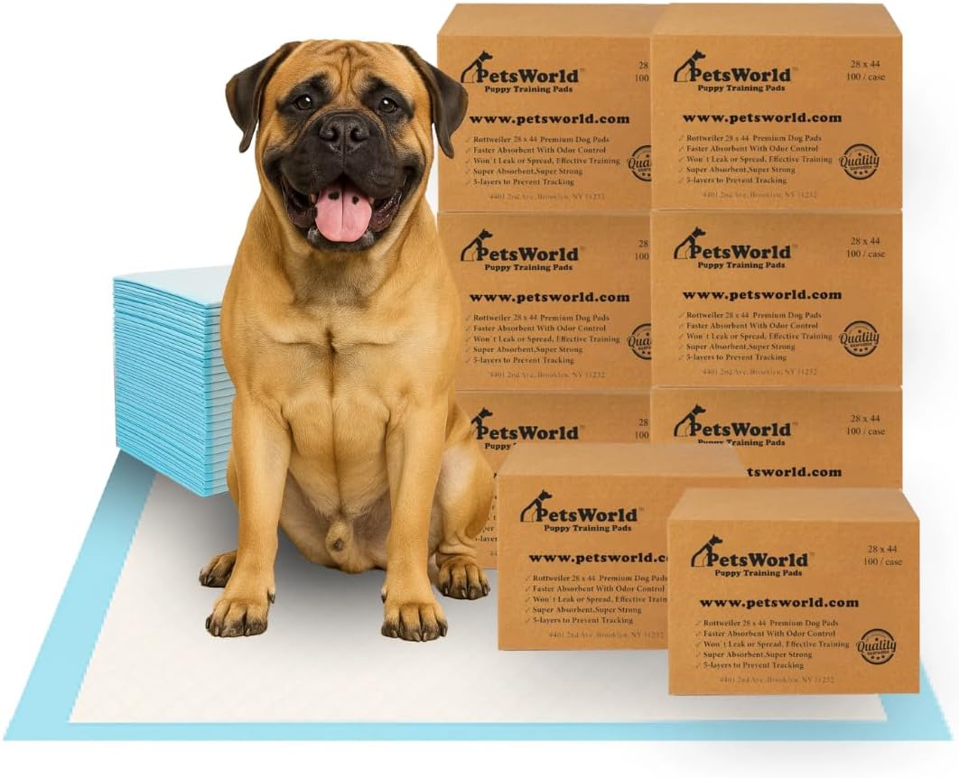 PetsWorld 2XL Dog Pee Pads 28"x44" 1200 Count – Extra Large Pet Pee Pads for Dogs & Puppies, Heavy Duty Leak-Proof Dog Training Pads