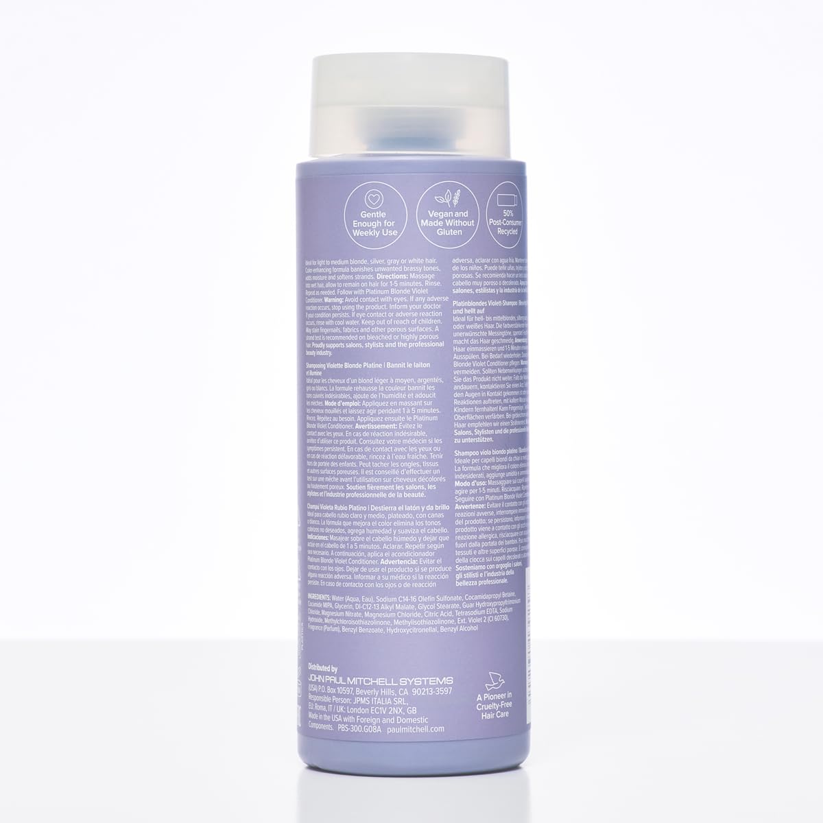 Paul Mitchell Platinum Blonde Violet Shampoo, Banishes Brass + Brightens, Ideal for Light to Medium Blonde, Silver, Gray or White Hair