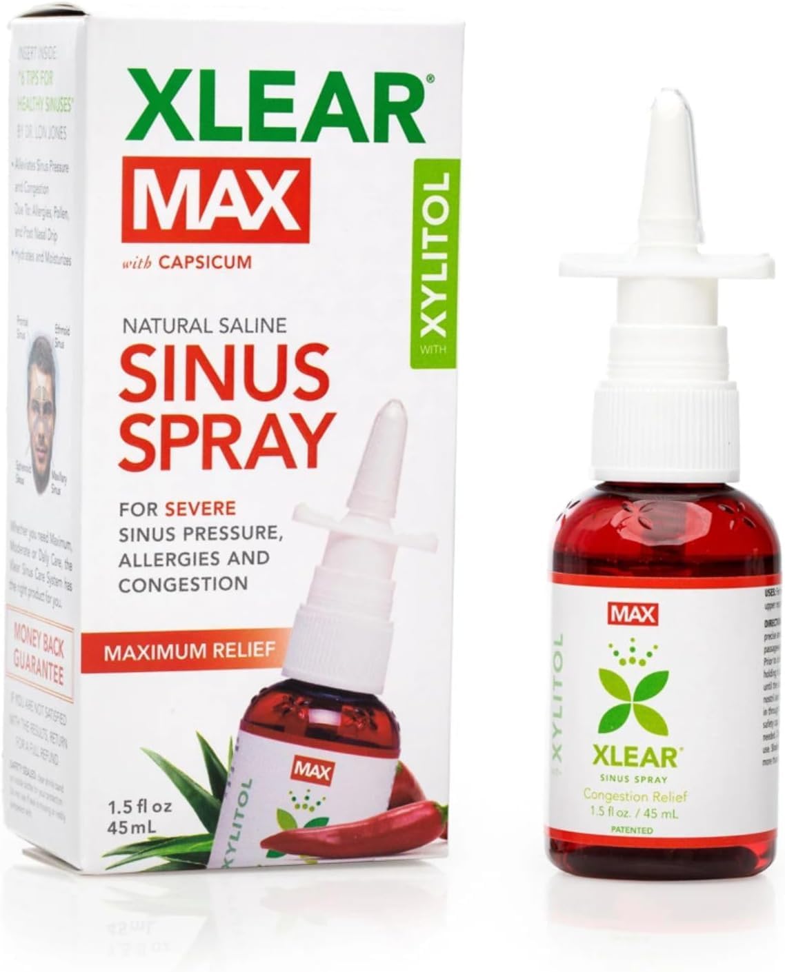 Xlear Max Natural Nasal Spray with Xylitol, 1.5 fl oz (Pack of 4) | Strong Formula with Capsicum and Aloe Vera for Servere Sinus Pressure Relief, Nasal Decongestant, Headache, Dry Nose