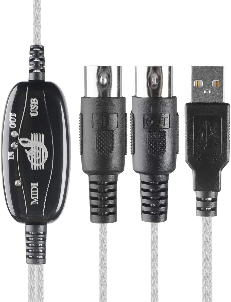 TENINYU USB to MIDI Cable Converter 2 in 1 PC to Synthesizer Music Studio Keyboard Interface Wire Plug Controller Adapter Cord 16 Channels Supports