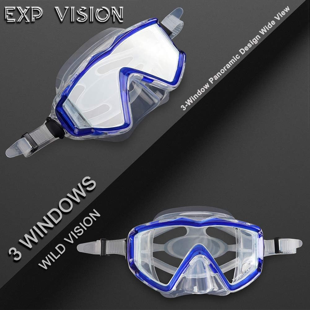 Adult Pano 3 Scuba Diving Mask, Tempered Glass Snorkel Mask Anti-Fog Swim Mask No Leakage Swim Goggles with Nose Cover Snorkeling Gear for Snorkeling