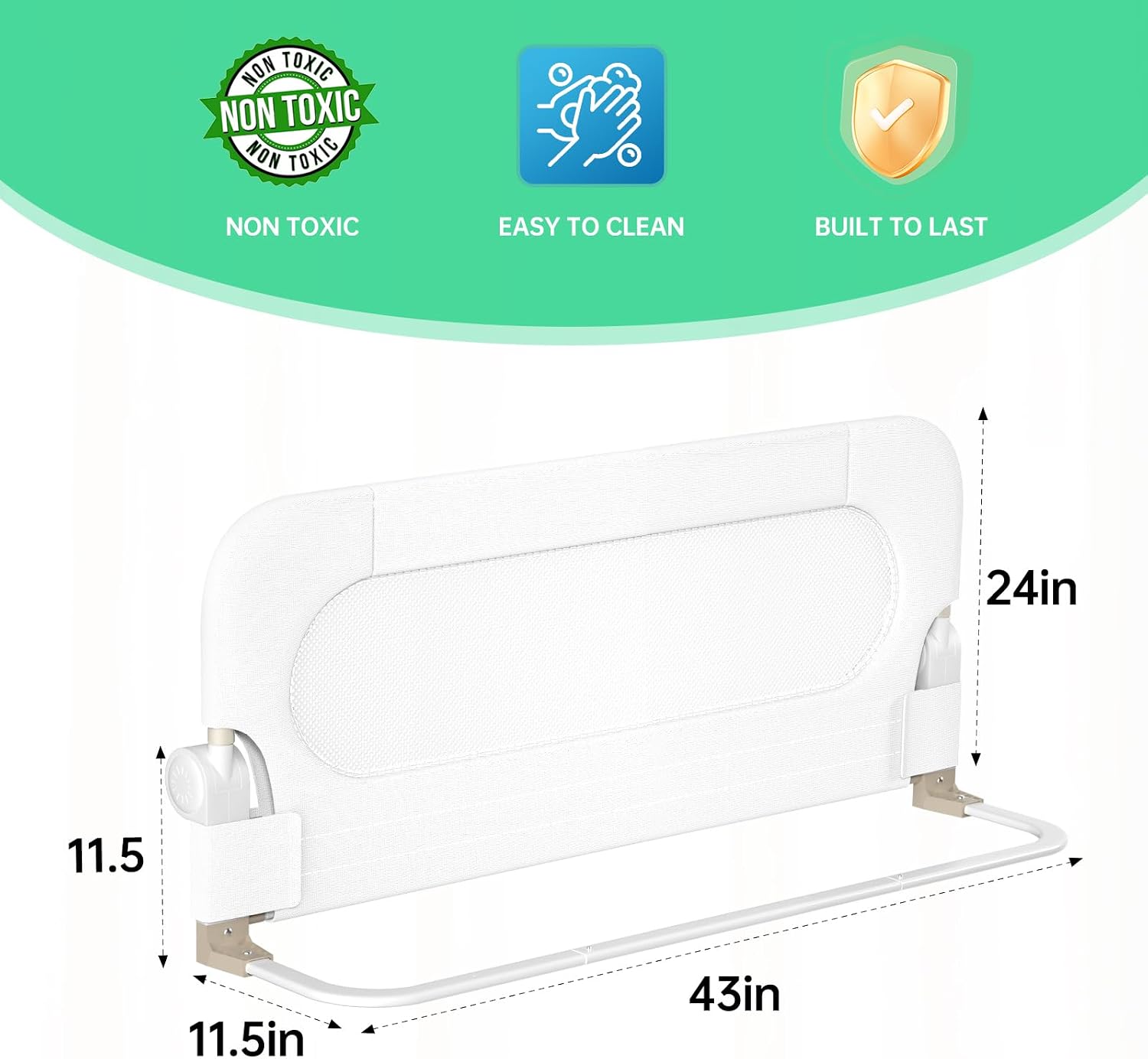UPGOGO Folding Bed Rail for Toddlers, White, 71" L x 23.6" H | U-shaped base，Reinforced Anchors, Built-in Sponge , Secure lock