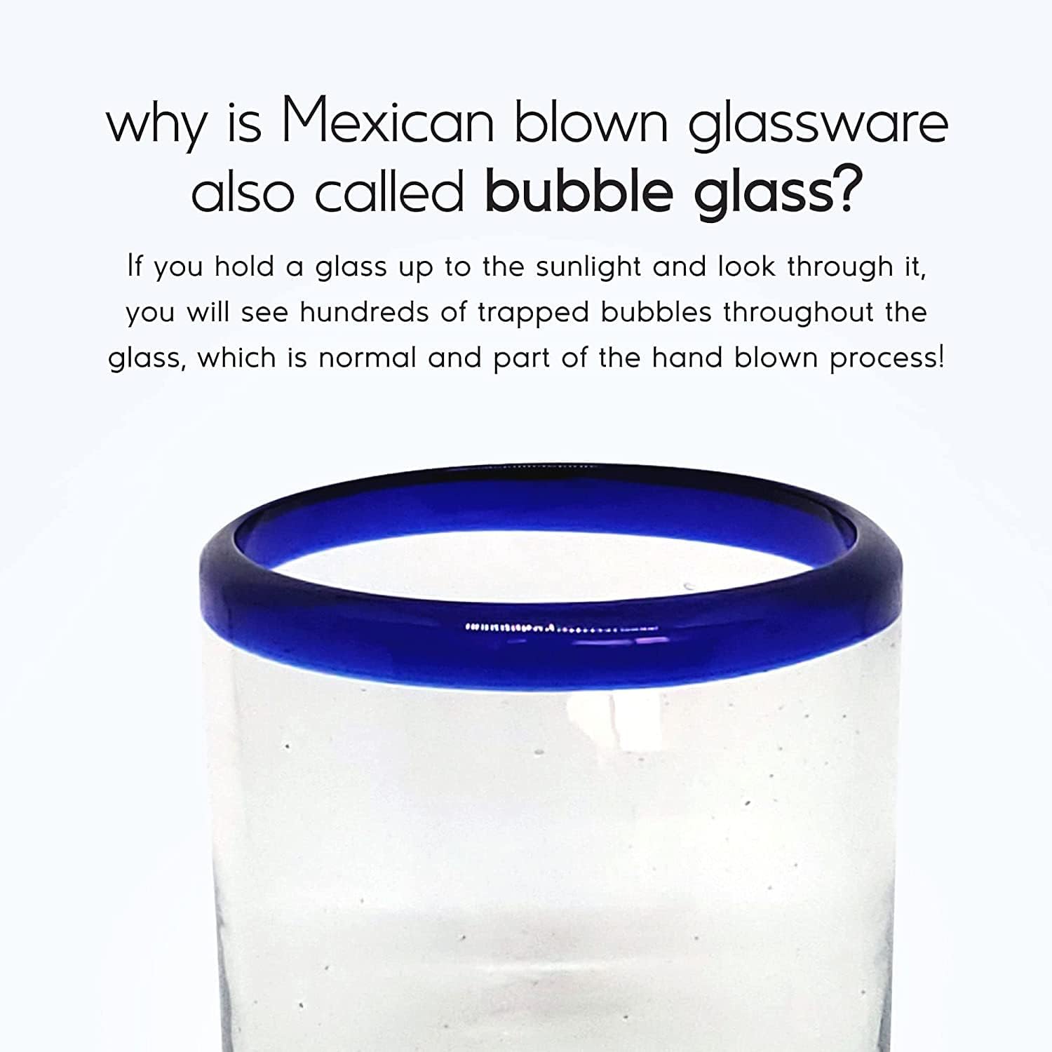 Cobalt Blue Rim 120 oz Pitcher and 6 Drinking Glasses set, Recycled Glass, Lead-free, Toxin-Free (Pitcher & Glasses)
