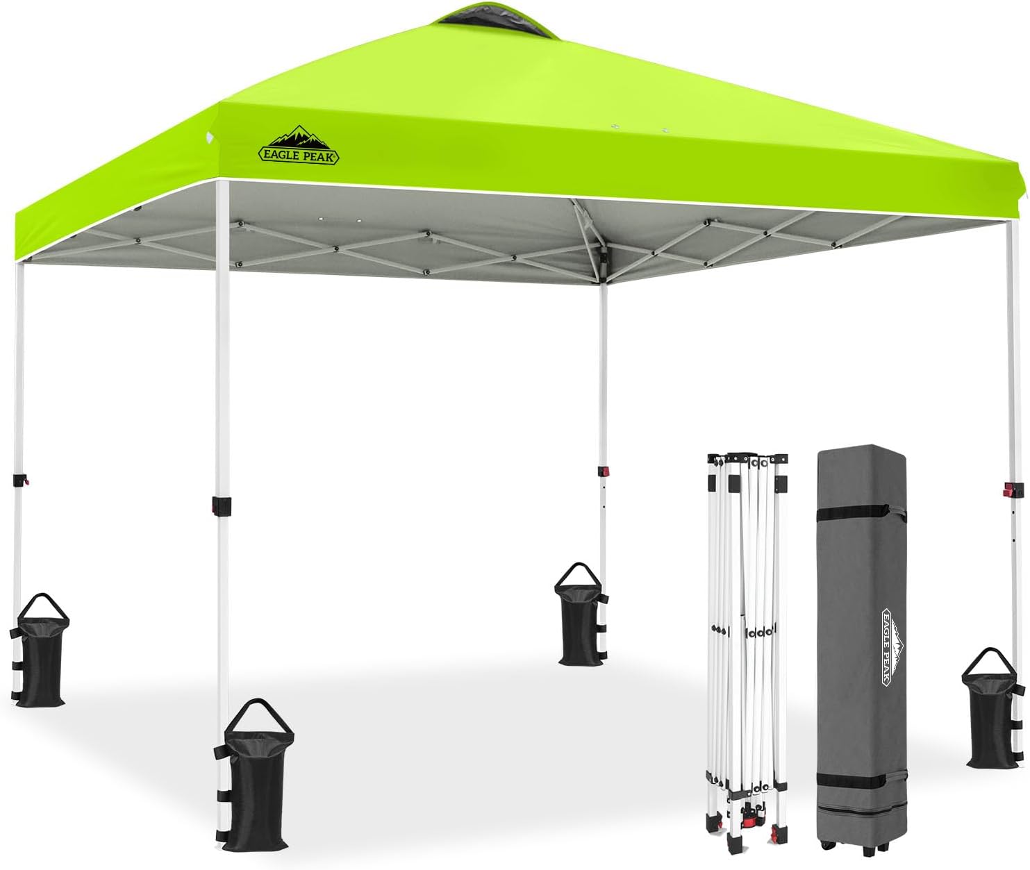 EAGLE PEAK 10x10 Pop Up Canopy Tent Easy Up Canopy Outdoor, White | Patented PeakPush™ Center Lock, 1 Person Setup Portable Pop Up Tent, Beach, Markets, Camping Sport Events, Wheeled Carry Bag