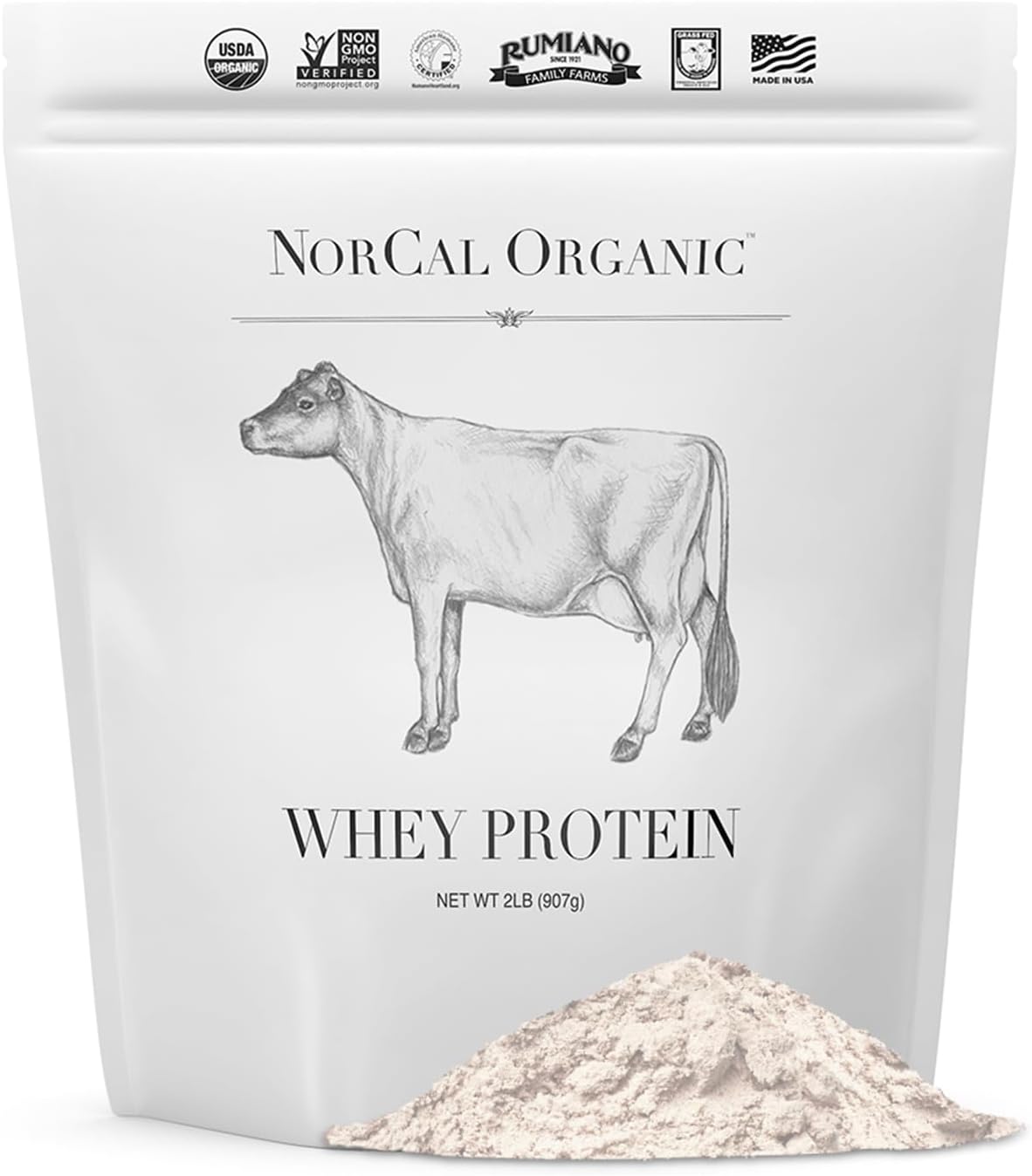 NorCal Organic Grass-Fed Whey Protein, USDA Certified, Unflavored, 2 lb