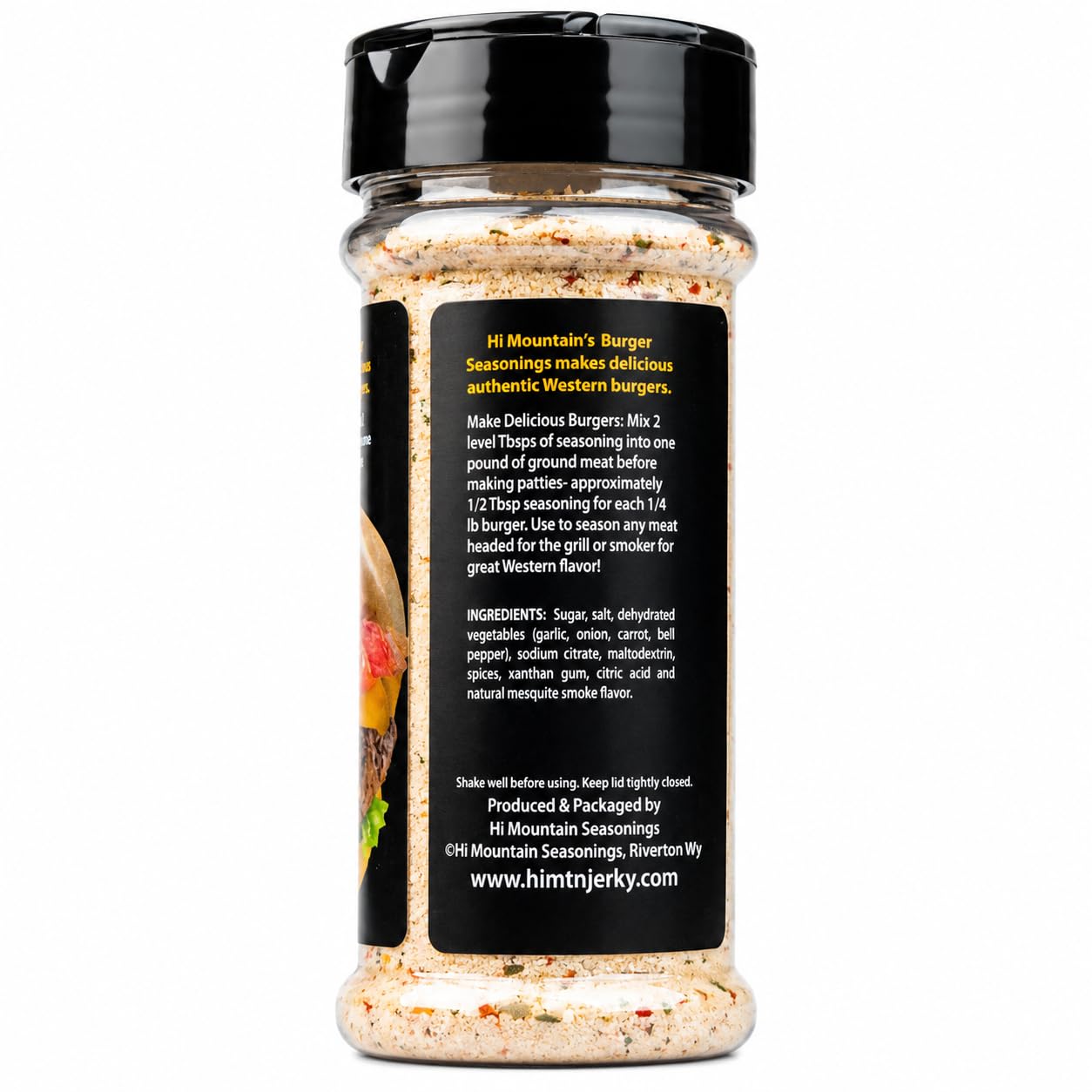 Hi Mountain Hickory Burger Seasoning | Smoked Hamburger Seasoning | Smoked hickory burger seasoning with garlic for rich grilled flavor on beef, turkey, chicken and venison burgers.