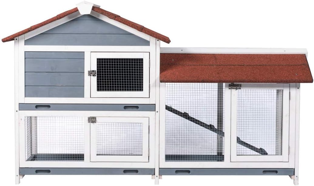 GDLF 62" Rabbit Hutch, Bunny Hutch Indoor Outdoor with Ramp, Cleaning Tray