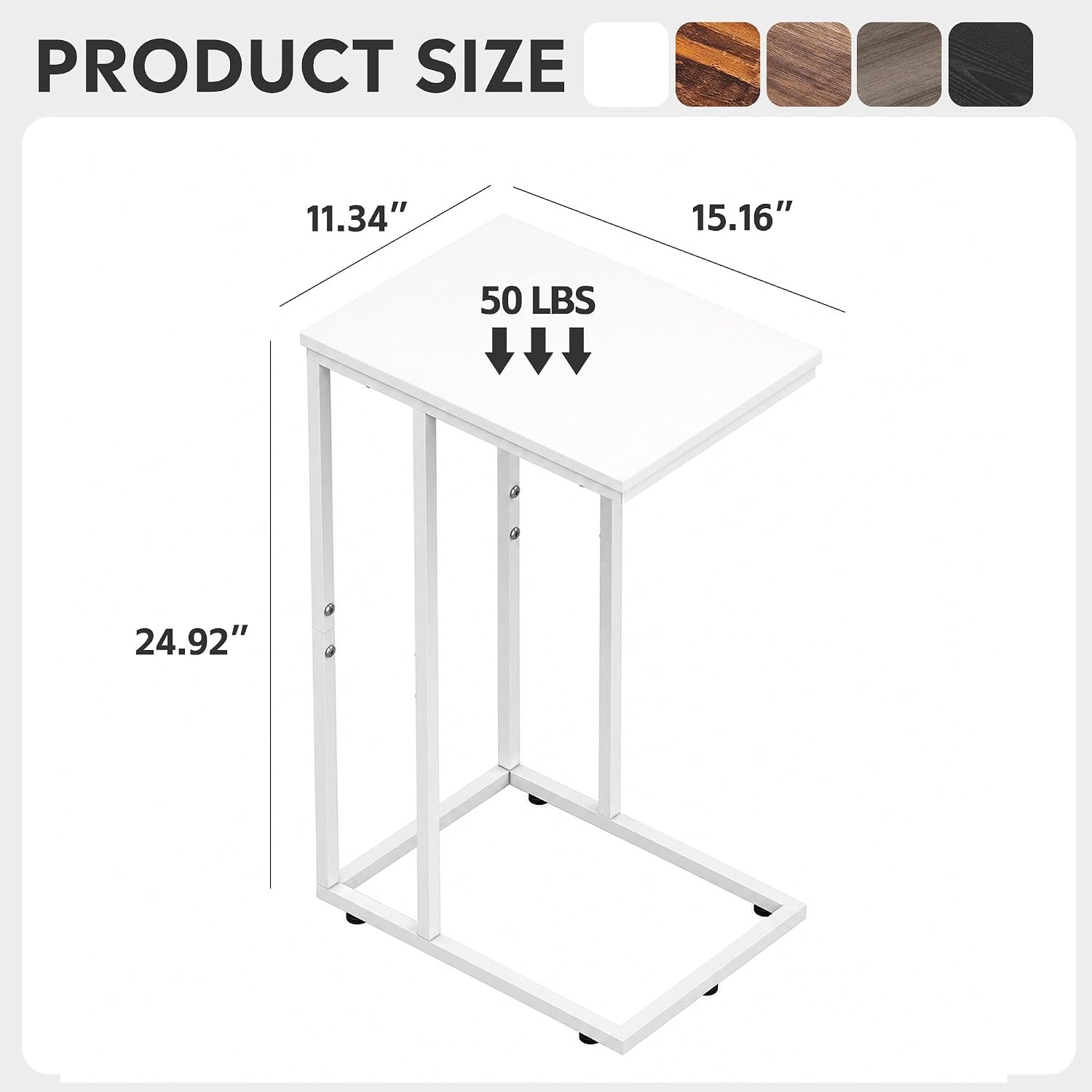 WLIVE C Shaped End Table, Small Side Tables for Sofa and Bed, Couch Table that Slides Under for Living Room, Bedroom, Home Office, Small Spaces