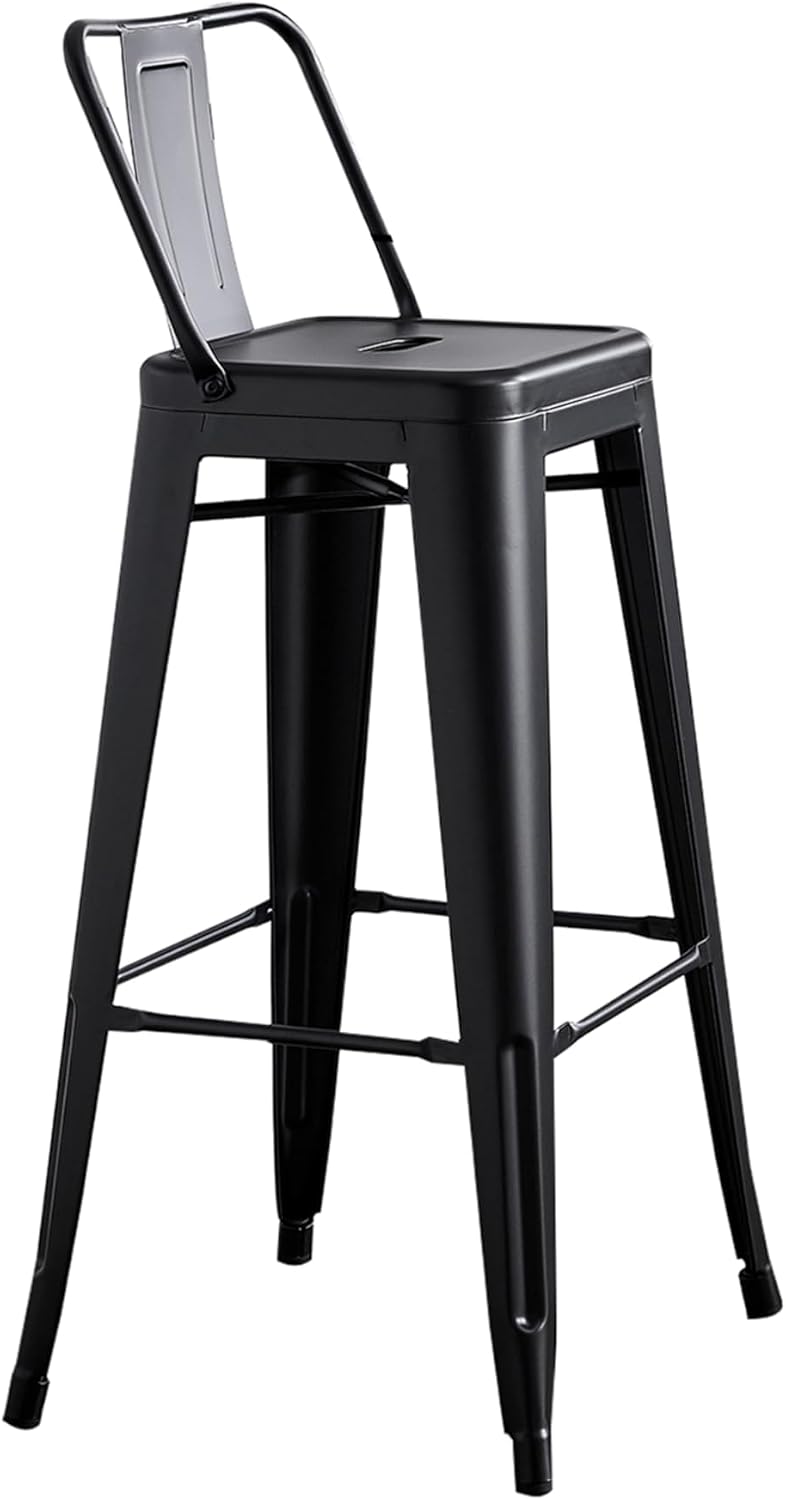 AC Pacific 30” Metal Barstool Set of 2 – Country Rustic Style with Low Back, Lightweight & Sturdy Build, Easy Assembly – Matte Black