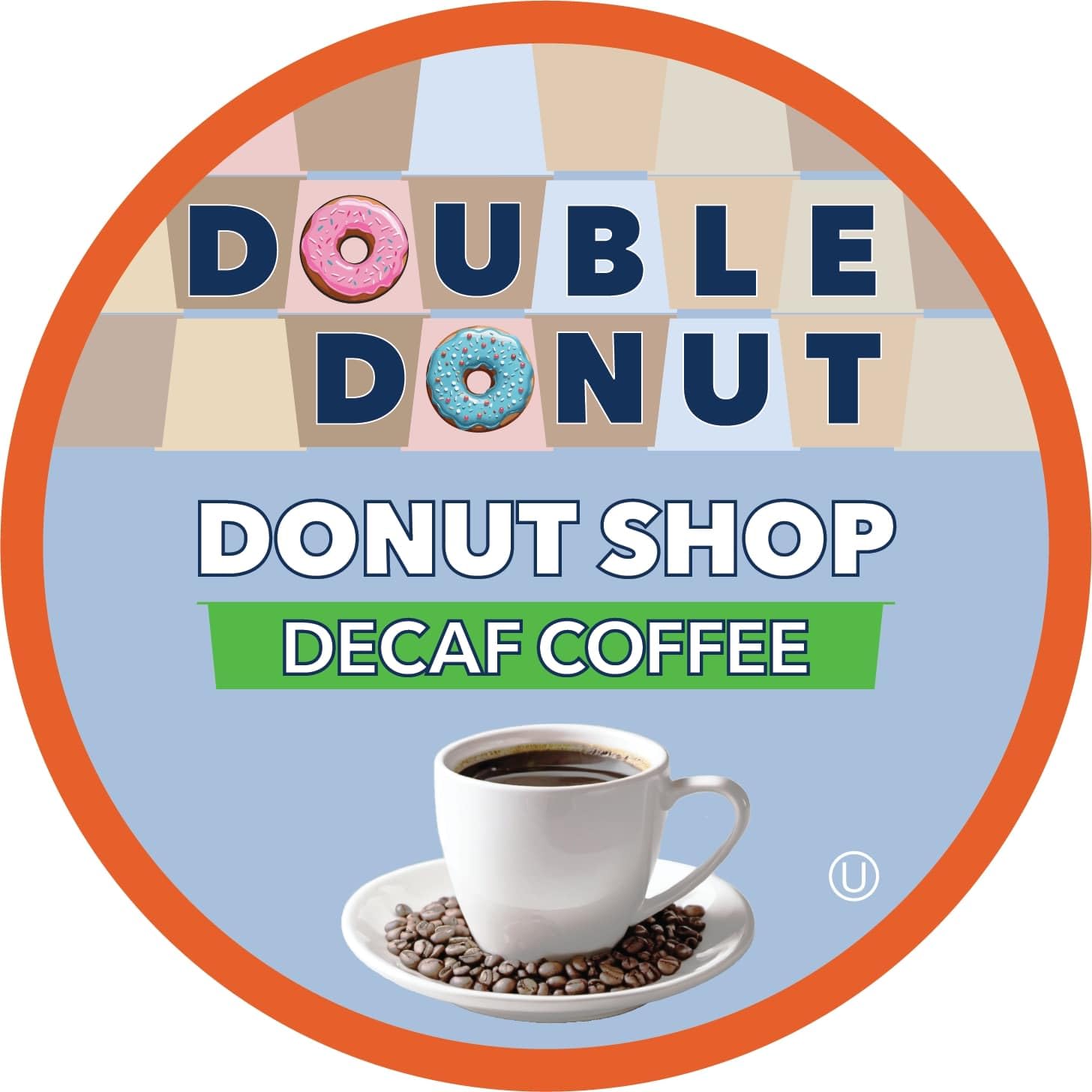 Double Donut Coffee Double Donut Medium Roast Decaf Coffee Pods, Classic, for Keurig K-Cup Machines, 24 Single-Serve Capsules per Box