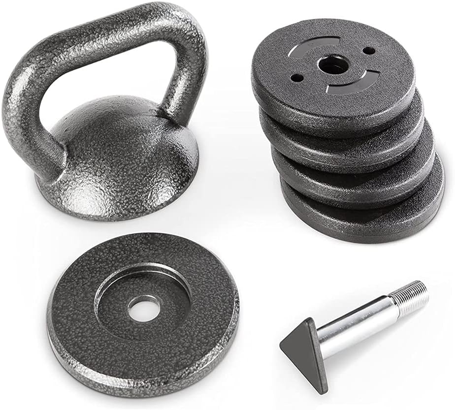 Apex 20lb Adjustable Cast Iron Kettlebell Handle, Compatible with 1” Weight Plates, Up to 50lb Load Capacity for Strength Training, Weightlifting