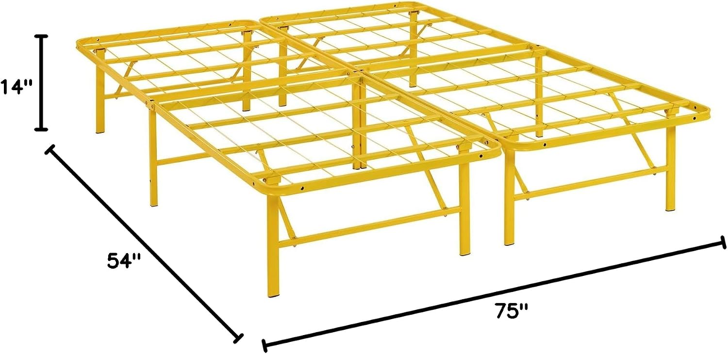 Modway Horizon Queen Bed Frame In Gray - Replaces Box Spring - Folding Metal Mattress Bed Frame