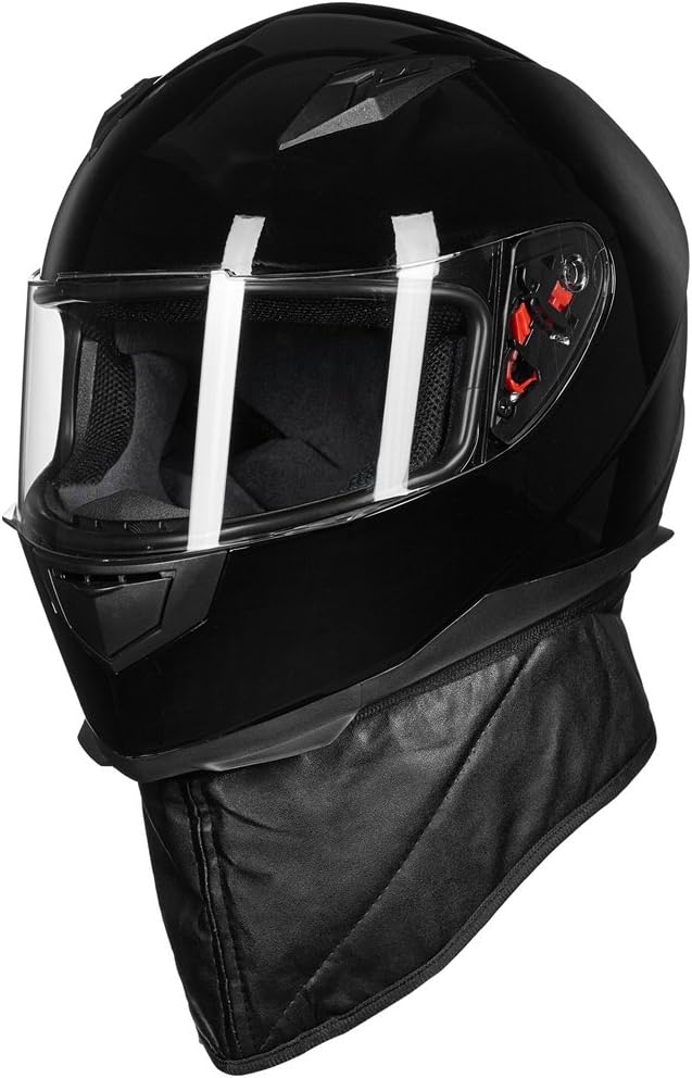 ILM Full Face Motorcycle Street Bike Helmet with Removable Winter Neck Scarf + 2 Visors DOT Model ILM-313