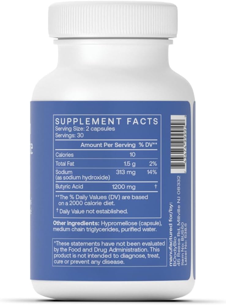 BodyBio Butyrate Sodium- Postbiotic for Gut & Digestive Support | Gut Health, Digestive Support, Bloating, Gas & Constipation Relief, Leaky Gut Repair