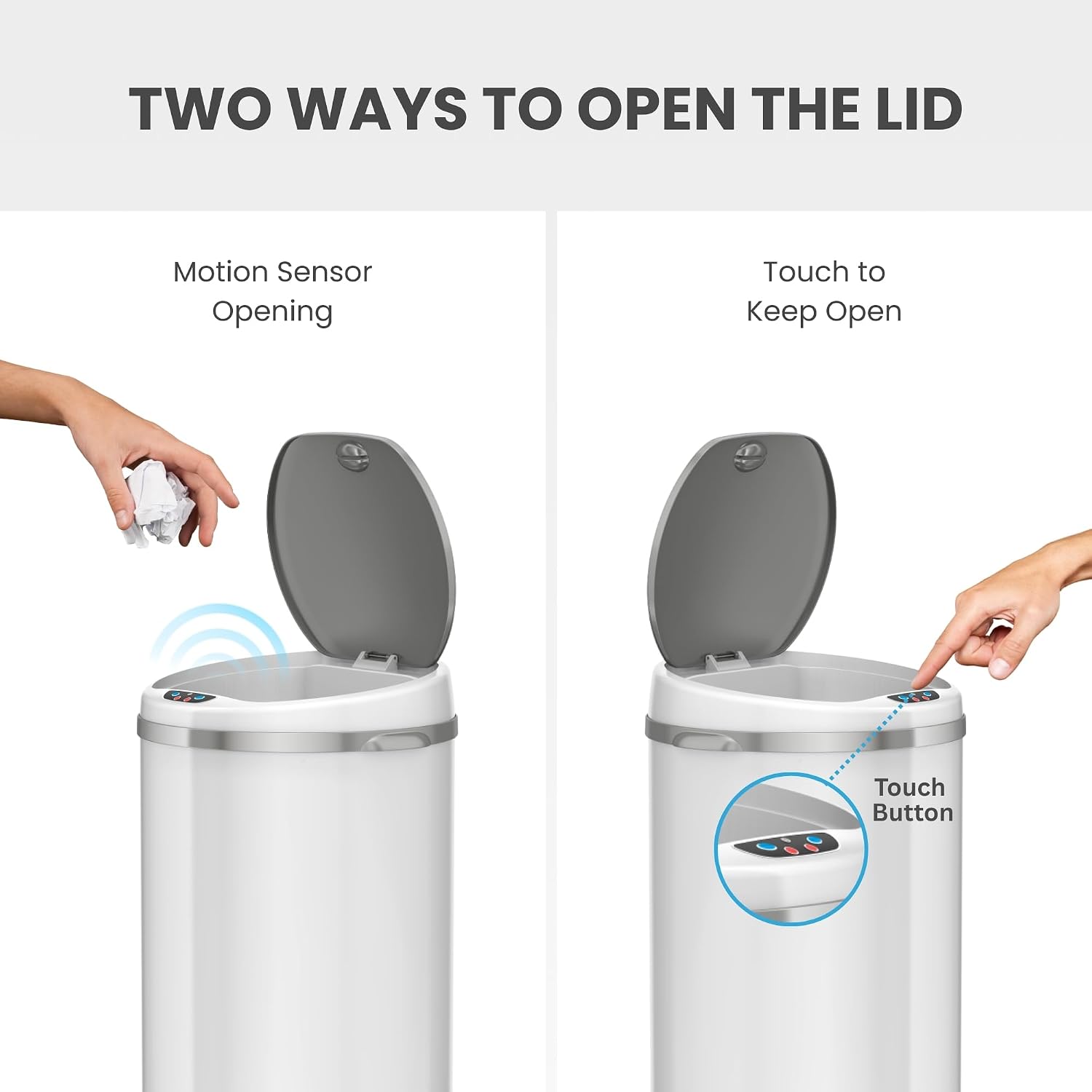 iTouchless 13 Gallon Touchless Sensor Kitchen Trash Can with Odor Control System, Brushed Stainless Steel, Round Garbage Bin for Home or Office - IT13RCB