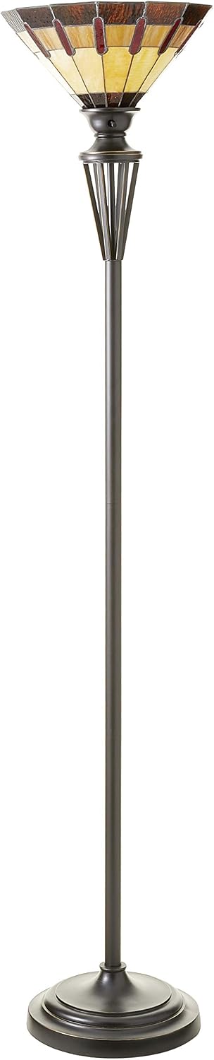 Kenroy Home Harmond 1 Light Art Glass Torchiere with Bronze Finish, Classic Style, 71.5" Height, 14.5" Width, 14.5" Depth