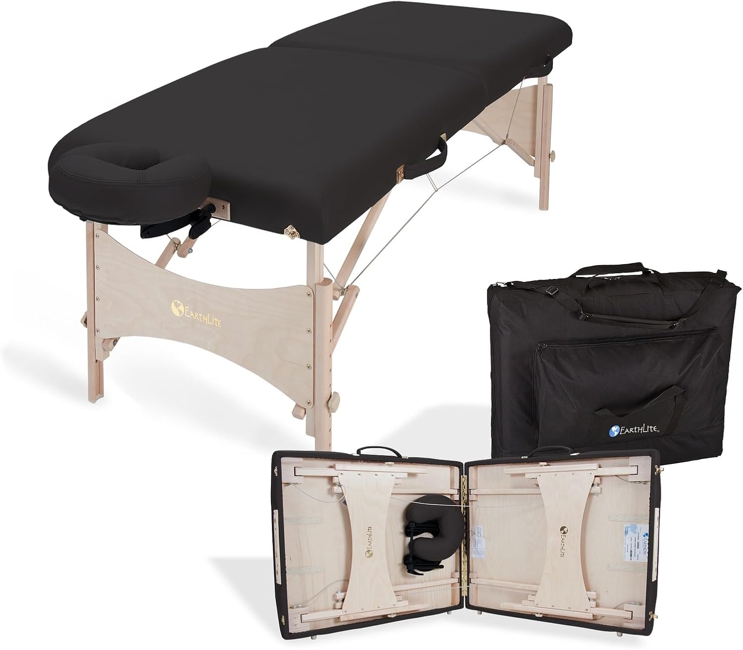 EarthLite Harmony DX Portable Massage Table Package, Includes Table + Face Cradle + Carrying Case, 30" x 73, Black
