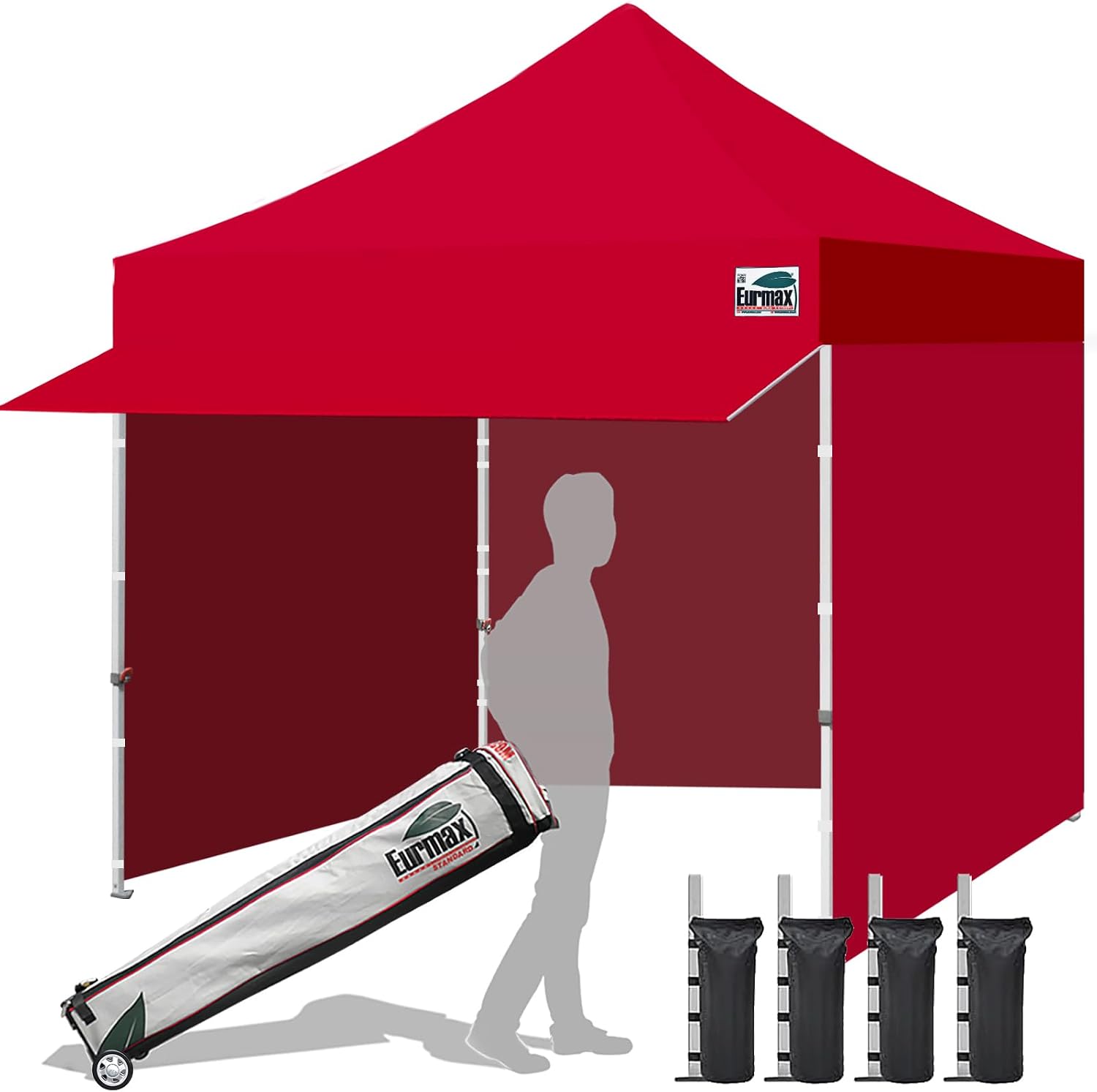 Eurmax USA 10x10 Pop Up Canopy,Commercial Tent with Patented No-Tip Rolling Bag,30sqft Extension Awning & 4 Zippered Removable Walls,UV & Water Resistant,Heavy Duty Instant Shelter Gazebo,White