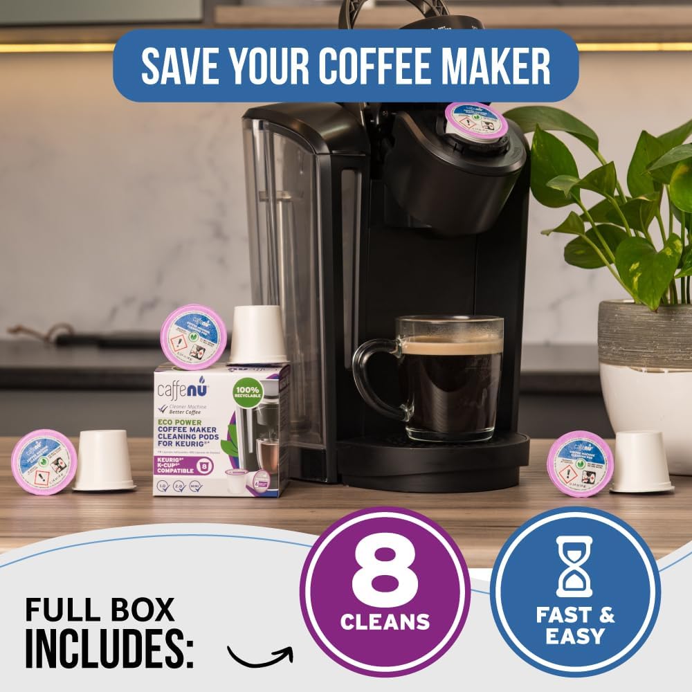 Caffenu Keurig Compatible Cleaning Rinse Pods, 8-Pod Cleaner Kit