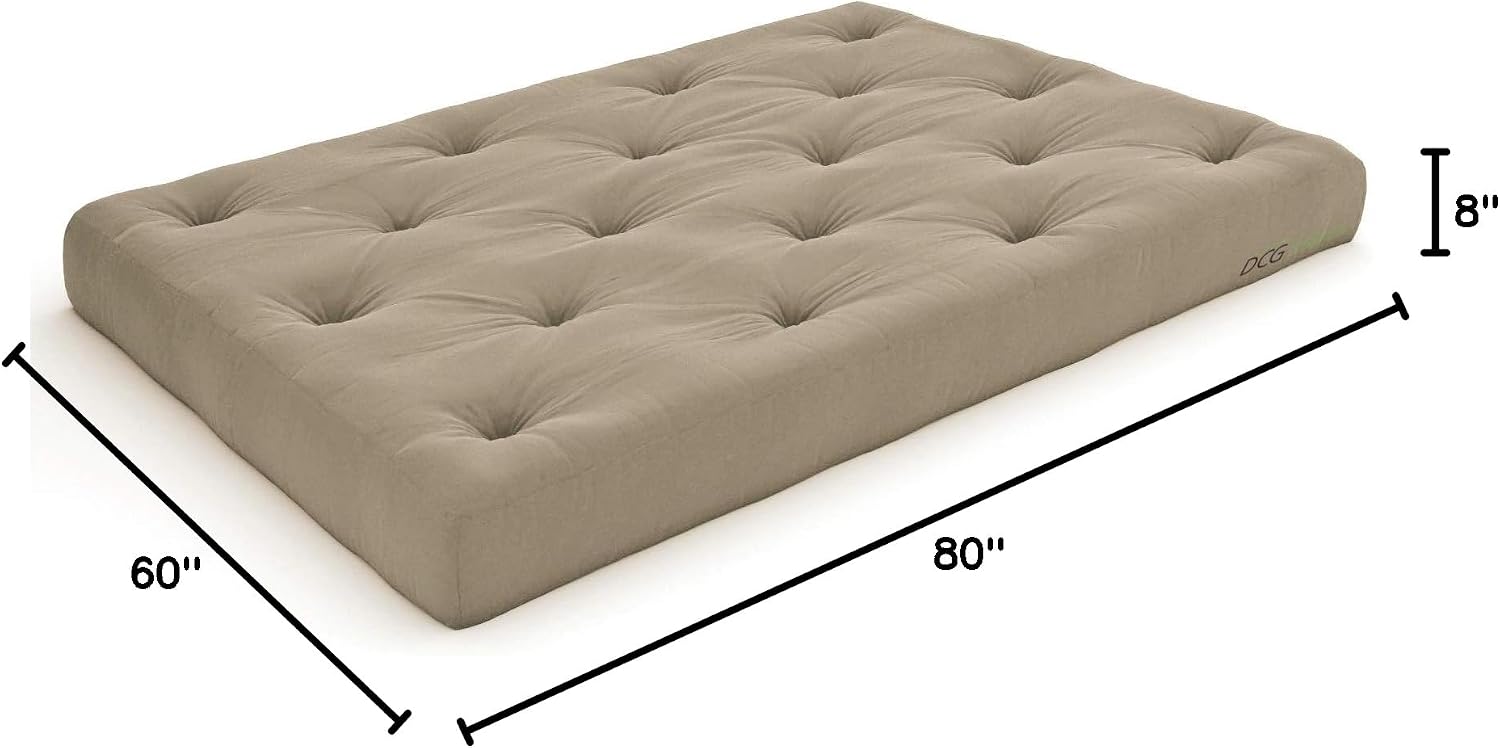 Nirvana Futons Plush, Comfortable 8-Inch Queen Futon Mattress, Khaki Twill - Made in USA